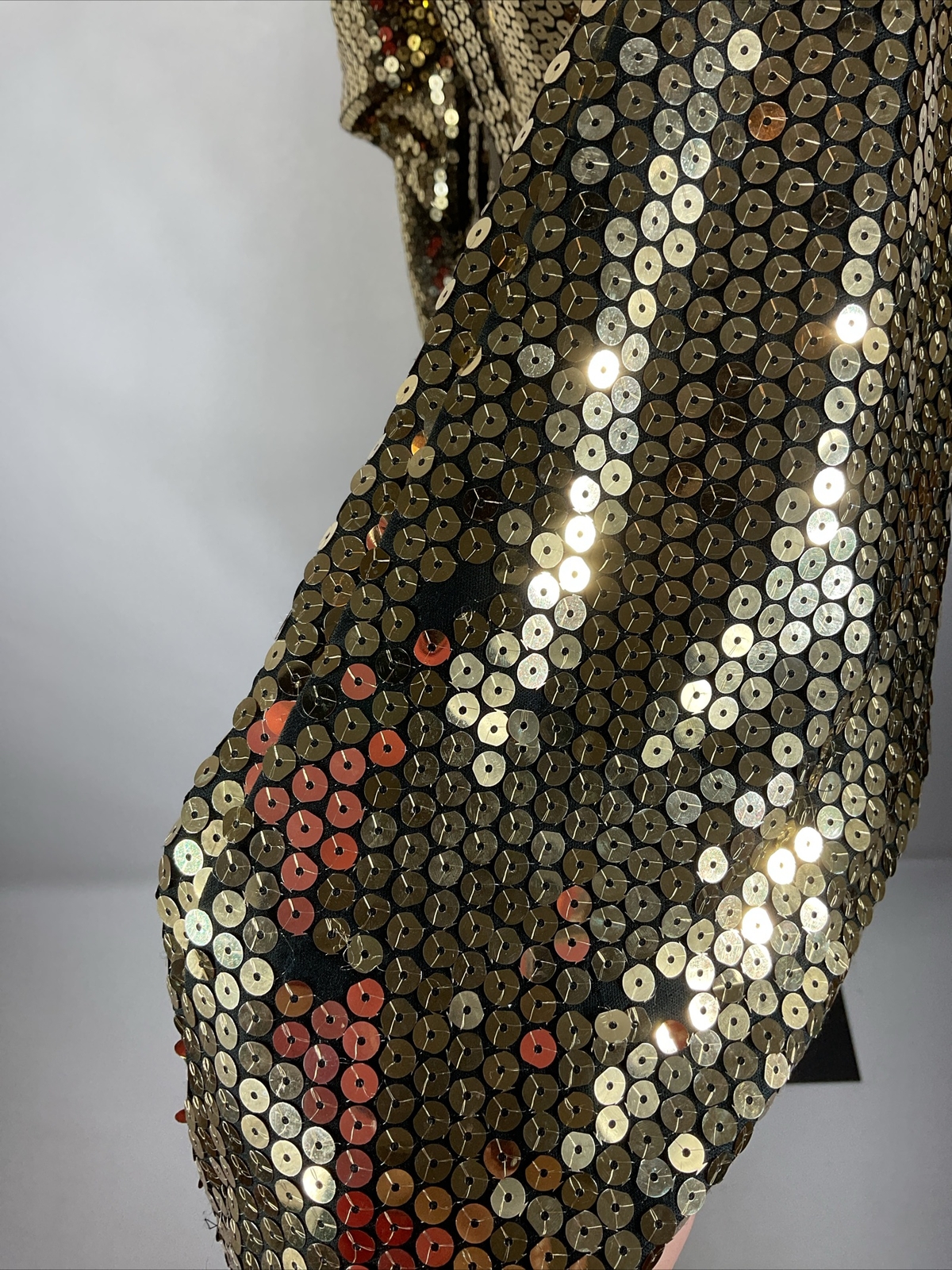 Tadashi VTG Formal Gold Sequin Ruched Draped Cocktail Party Dress Holiday NYE