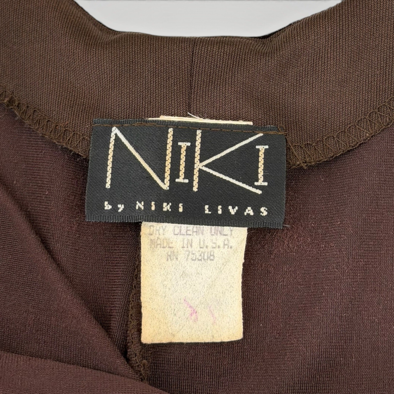 Vintage Niki by Niki Livas Brown Velvet Twist Back Maxi Dress Gown USA 10