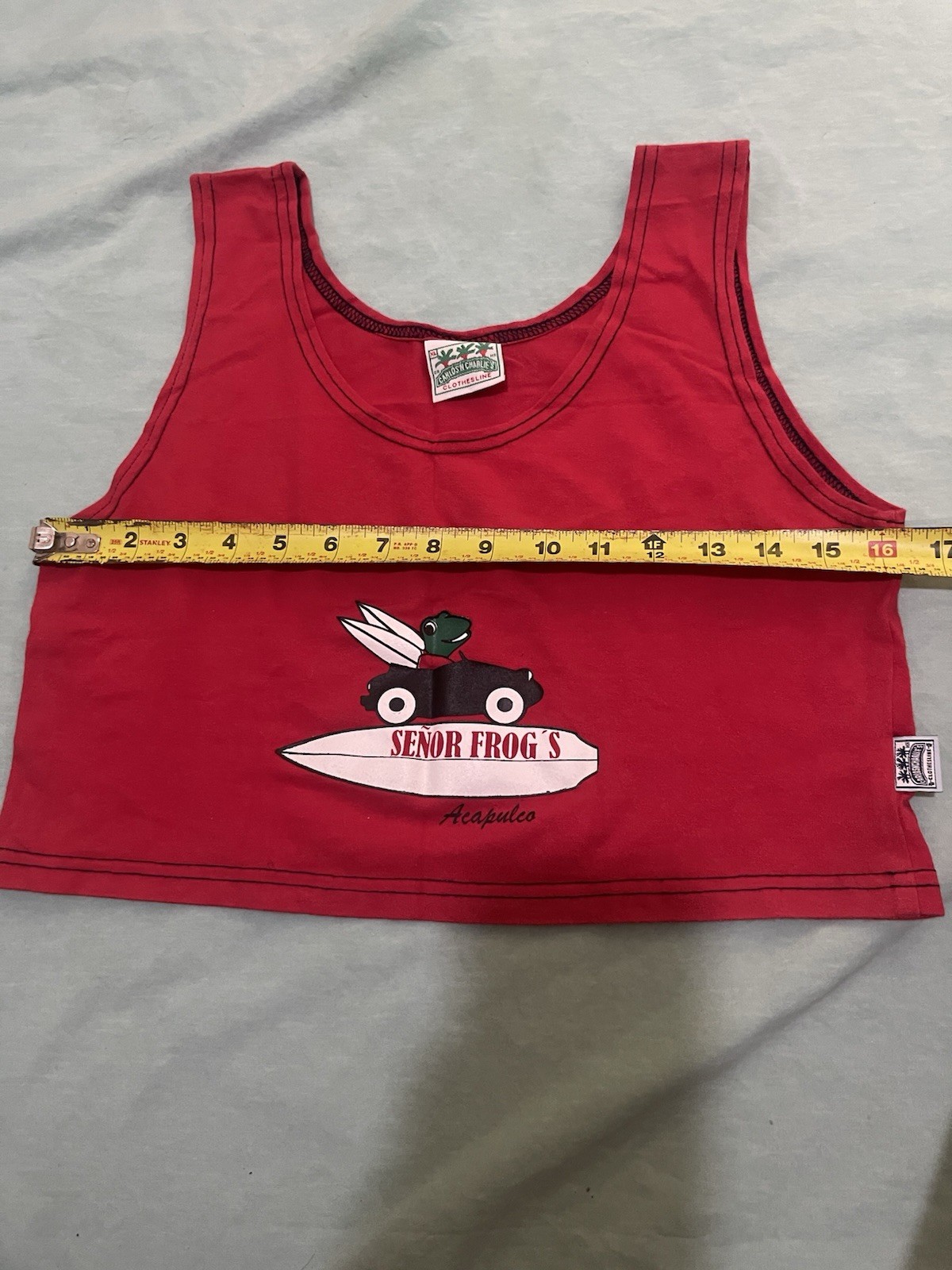VTG Carlos ‘N Charlie’s Clothesline Senor Frog’s Acapulco Red Crop Top Tank XL
