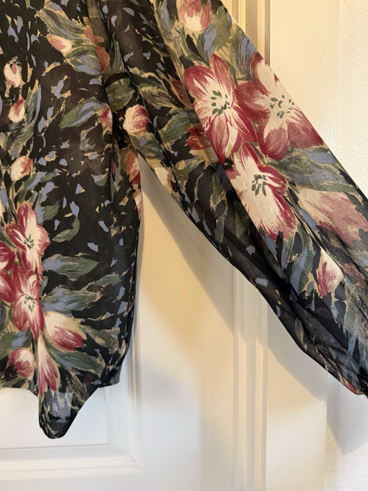 VTG Madame Hanai Yukiko japanese Blouse floral sheer embellished estimated small