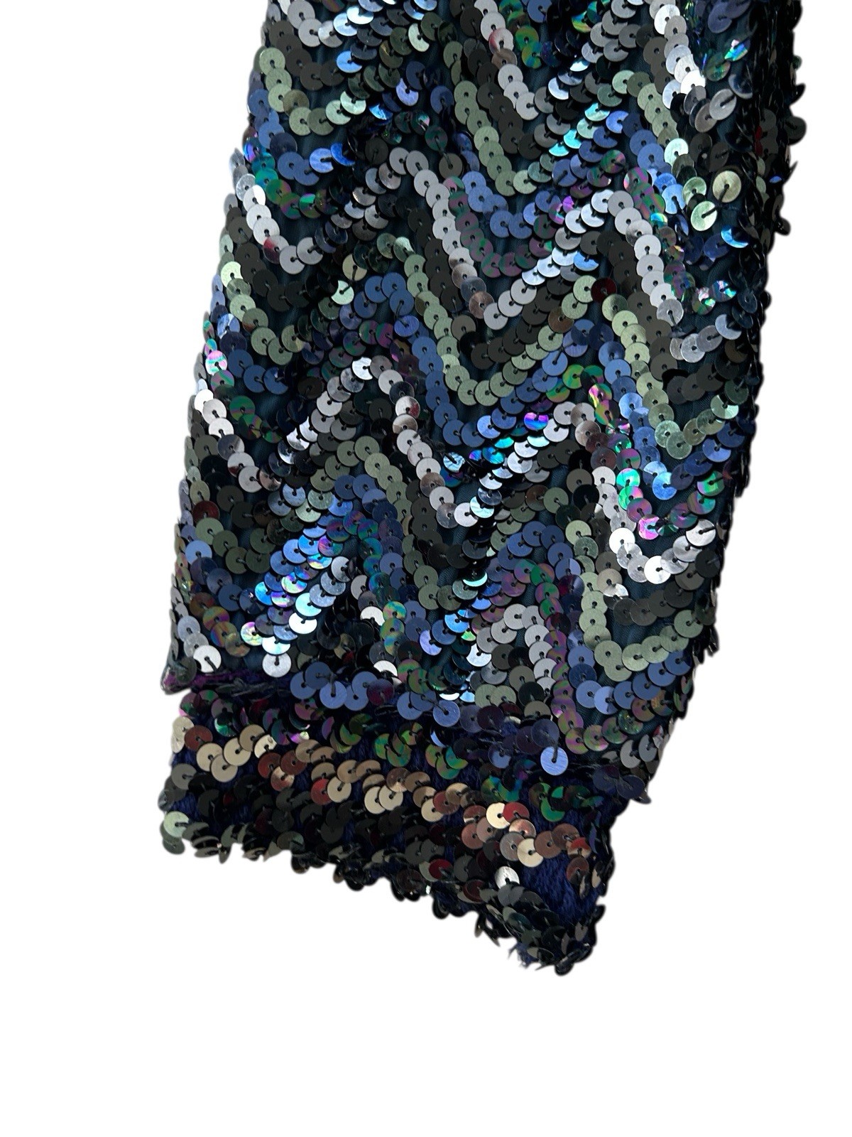 Vtg 70s 80s THREE FLAGGS Blue Green Sequin Button Front Jacket XS/S Disco Glam