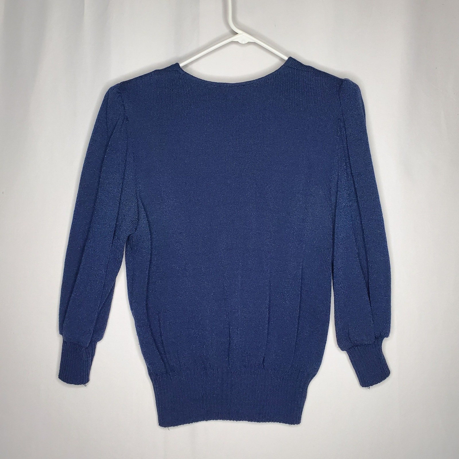 Anthony Sicari Vintage 80s Navy Blue Knit Sweater 10 Striped Inset V-Neck