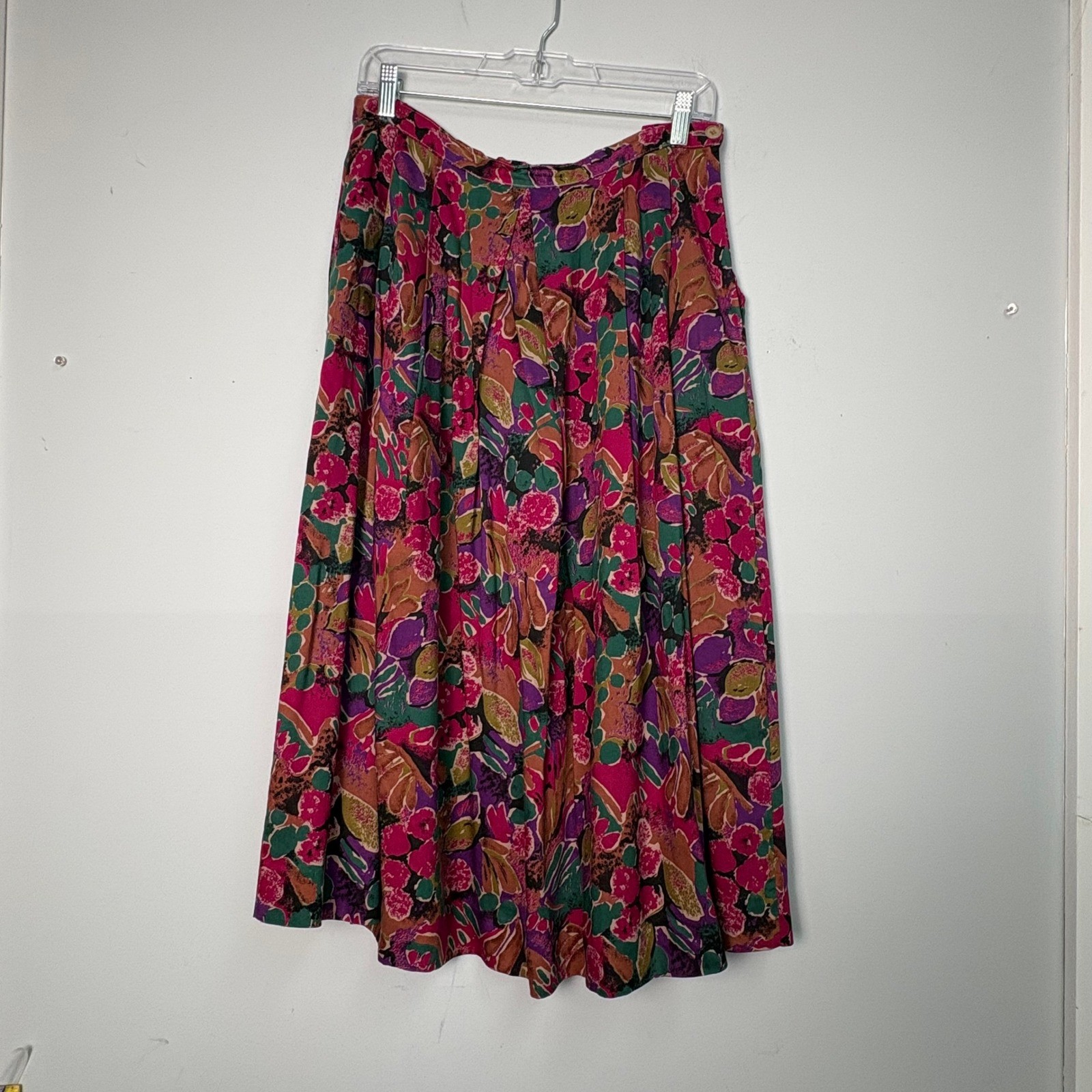 Vintage 90s Country Suburbans Floral Midi Skirt Pink Purple Pleated Made in USA