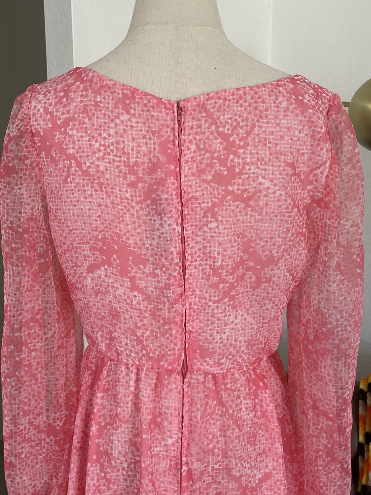 Vintage 1970s James Daugherty Boho Glam Maxi Long Sleeve Dress Pink Large