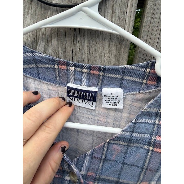 Vintage 90s Grunge County Seat Nuovo Plaid Sleeveless Top Womens Small Blue