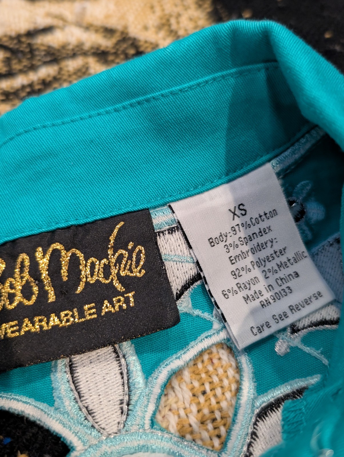 Vtg 90s Sz XS Jacket Coat Bob Mackie Wearable Art Western Turquoise