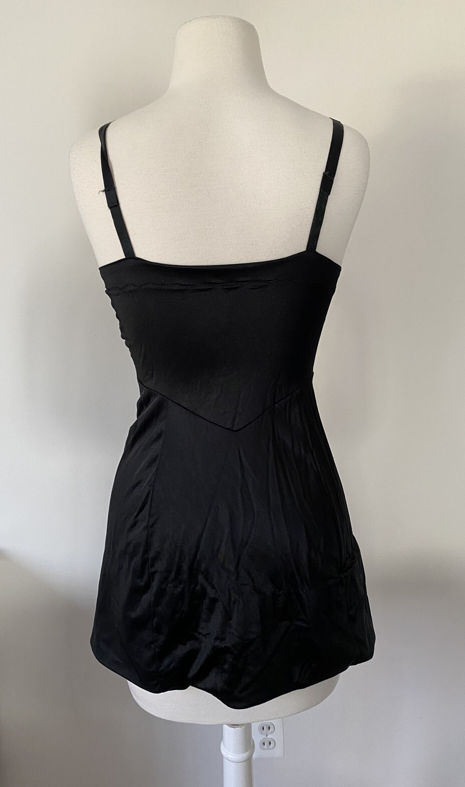 Vtg 1940s Sears Black Slip Short 32 Nylon Adjustable Straps Stretch See Hem XS