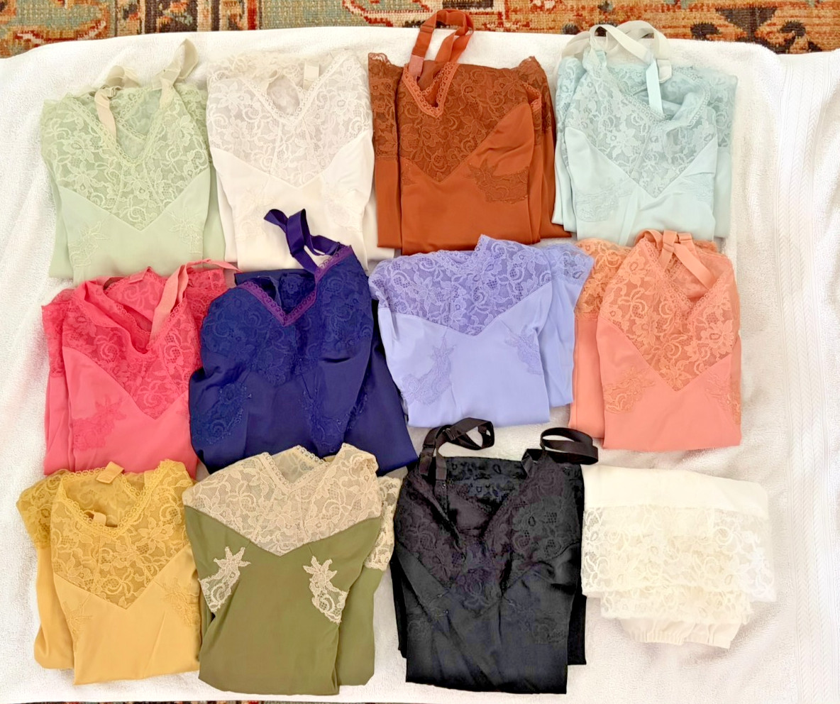 Lot of 11 Vintage 1960s Laros Full Slips, All Sz 38, Amazing Variety of Colors!