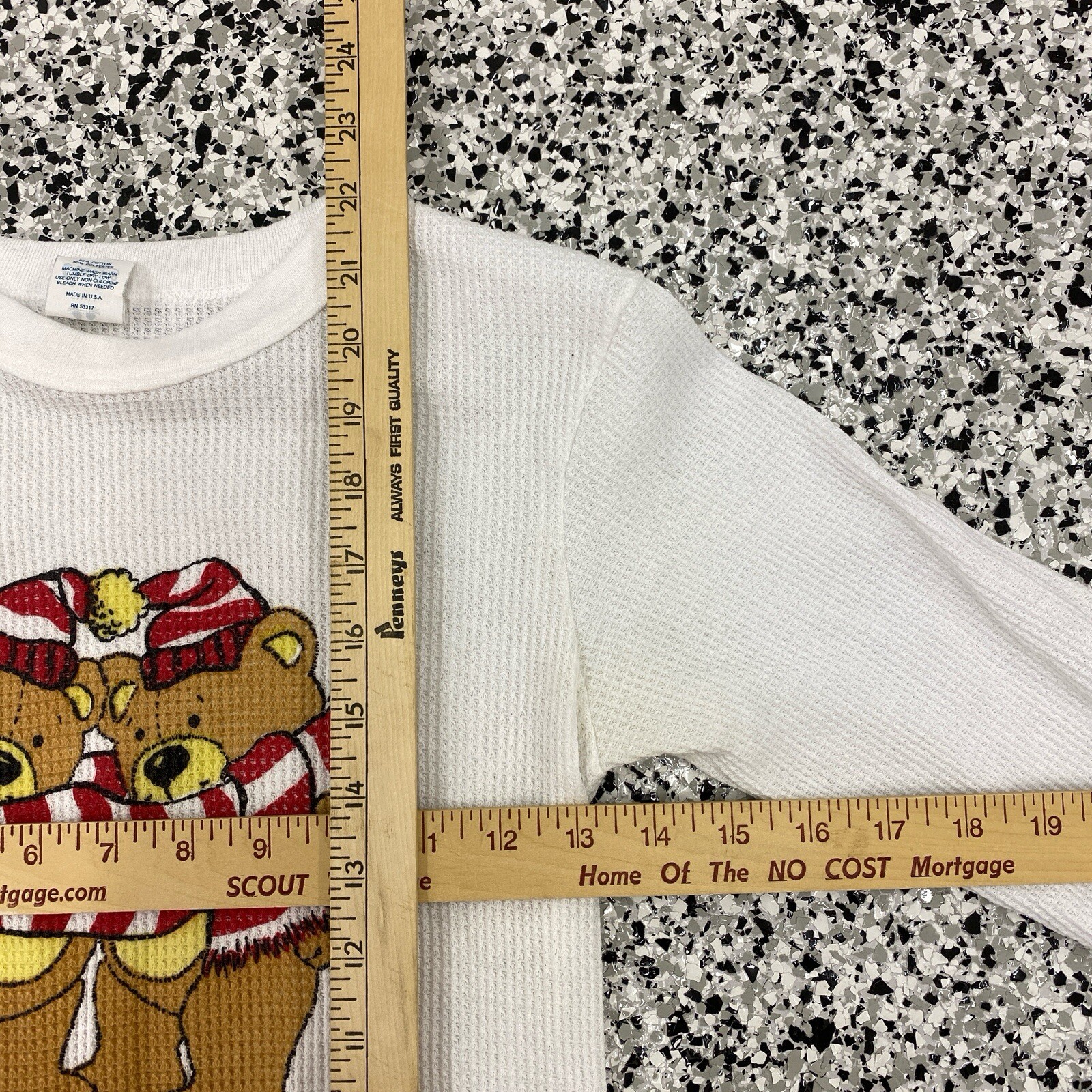 Vintage Christmas Bear Winter Waffle Thermal Shirt Ocello Made In USA Sz Small