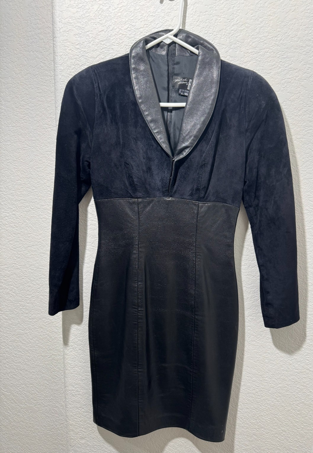 Vintage Michael Hoban North Beach Black Suede Leather Cocktail Dress Sz S