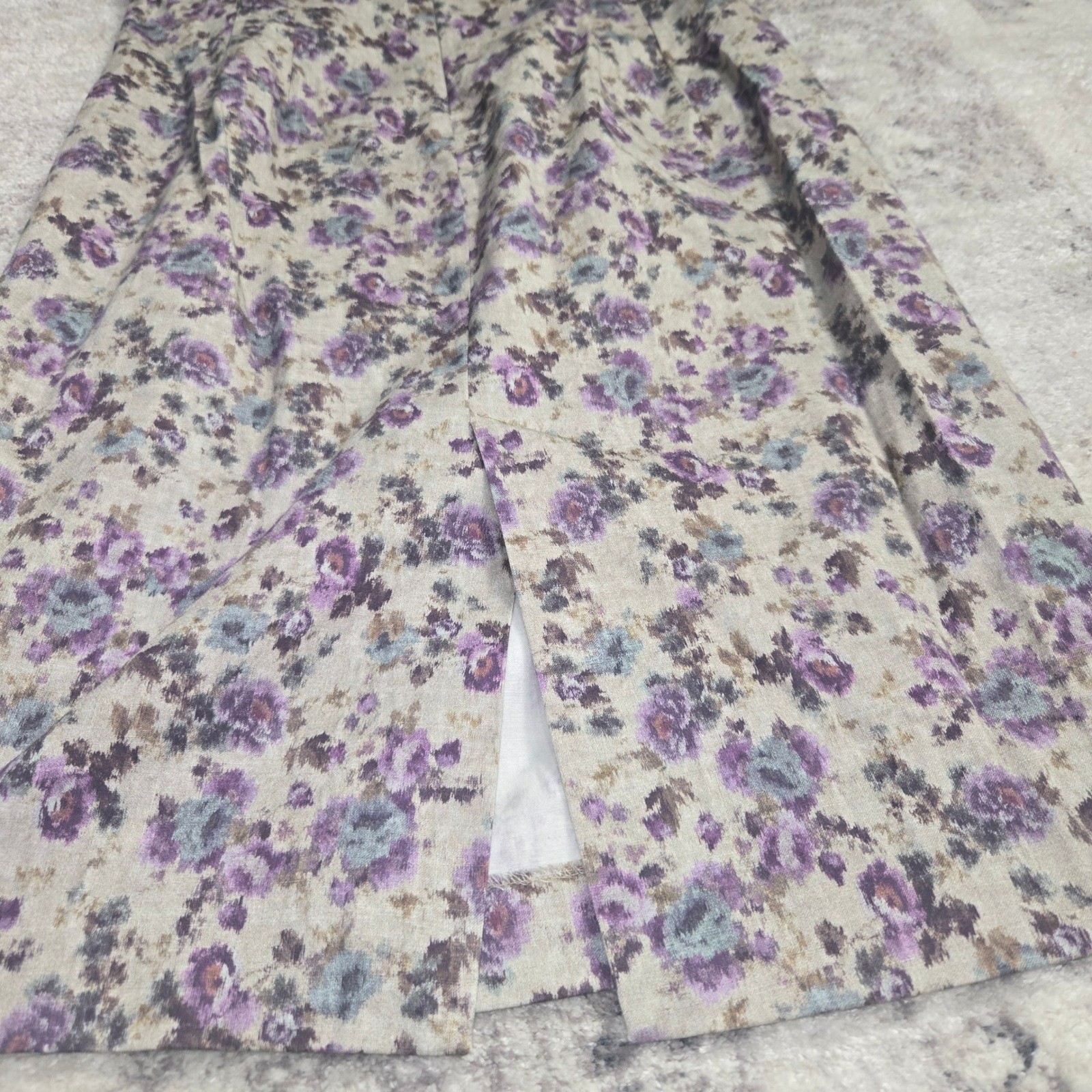 Zara Basic Floral Dress Wide Scoop Neck Cottagecore Back Slit Purple L Romantic
