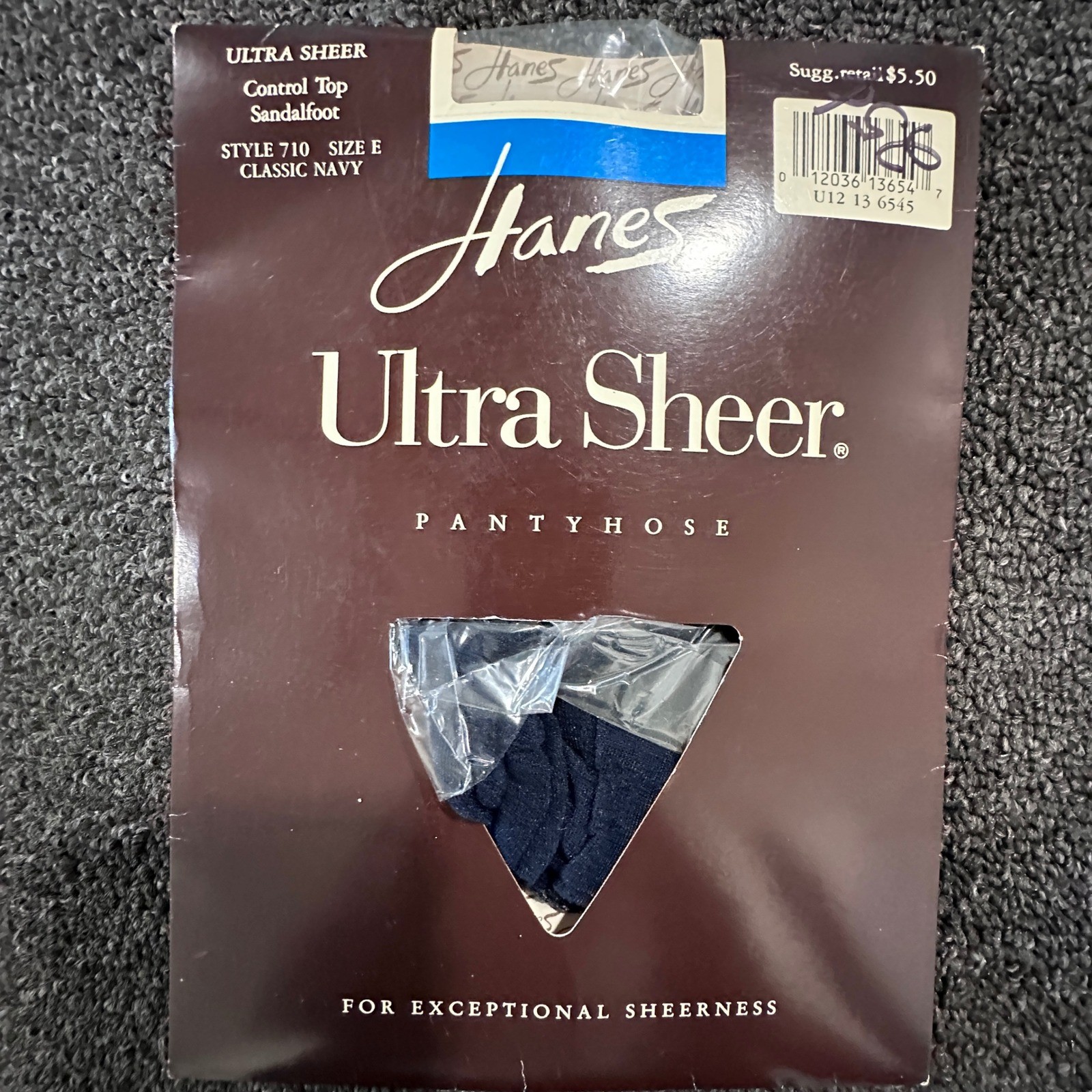 Vintage 1989 Hanes Ultra Sheer Pantyhose Style 710 Size E Classic Navy USA New