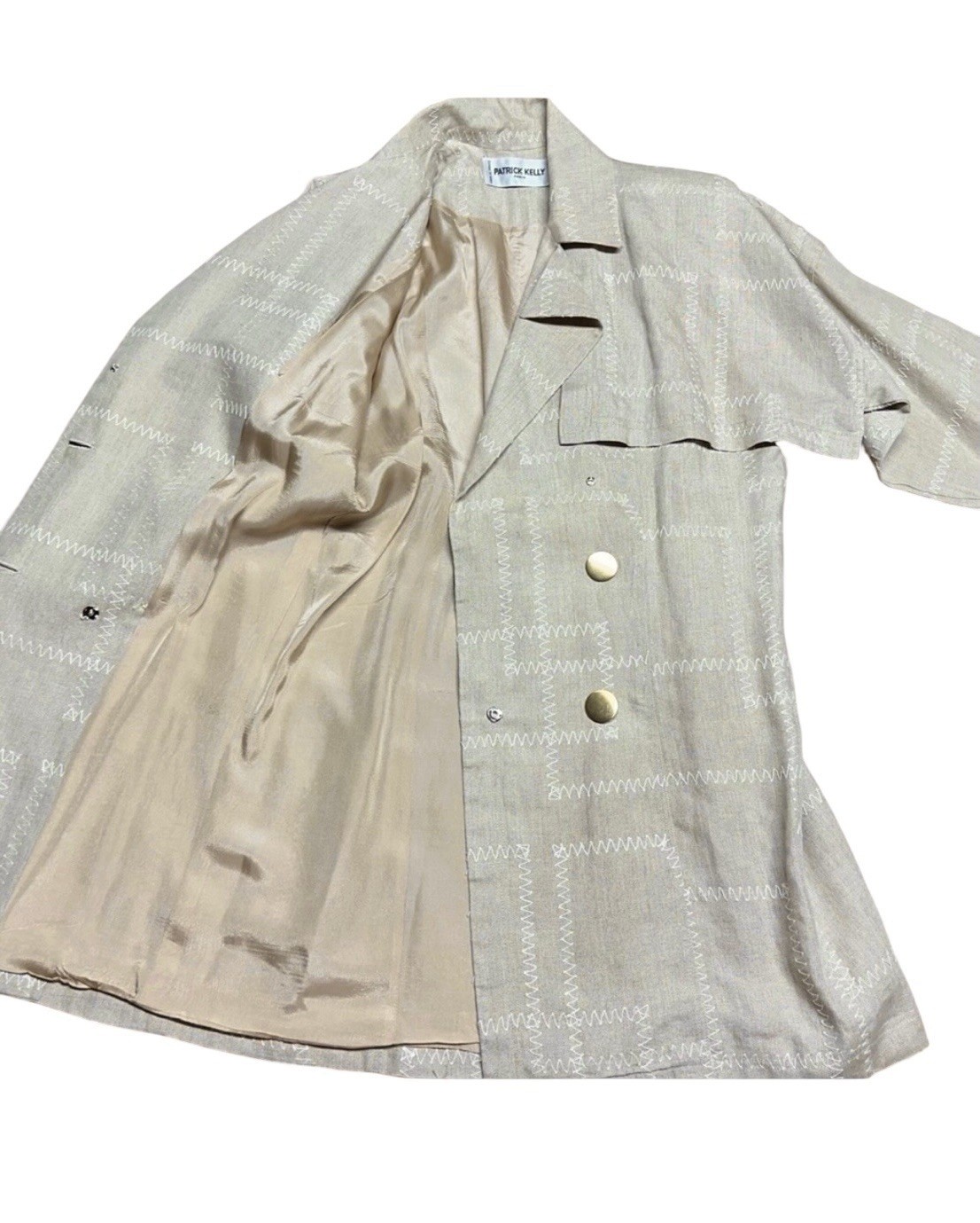Patrick Kelly Paris Authentic 80s Double Breasted 100% Linen Trench Jacket Sz 38