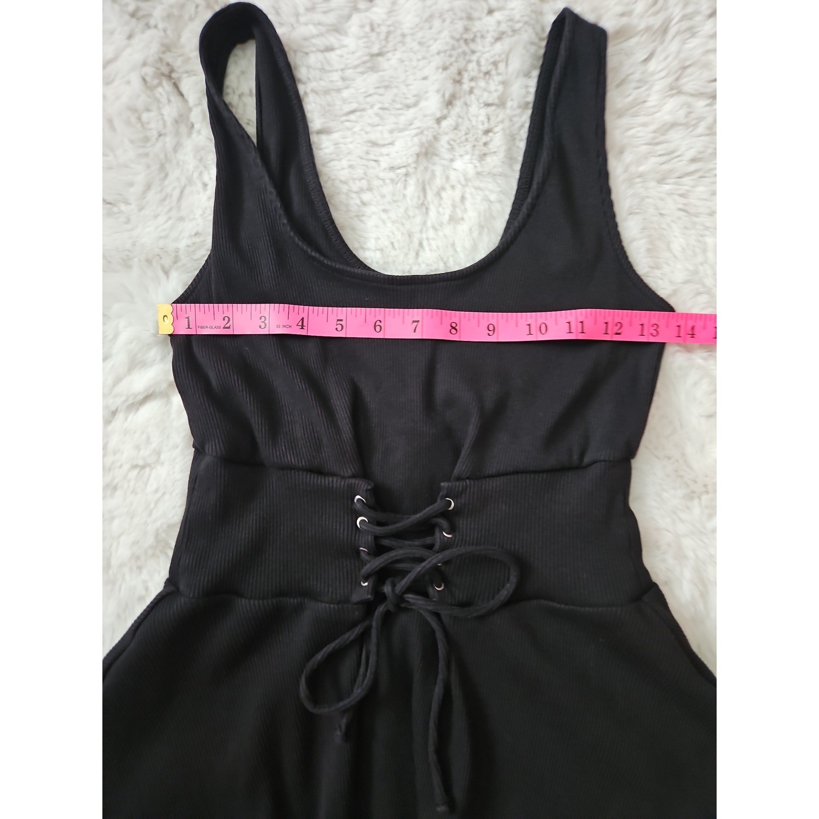 Y2K Aesthetic Corset Top Medium Black Peplum Lace Up Ribbed Grunge Streetwear