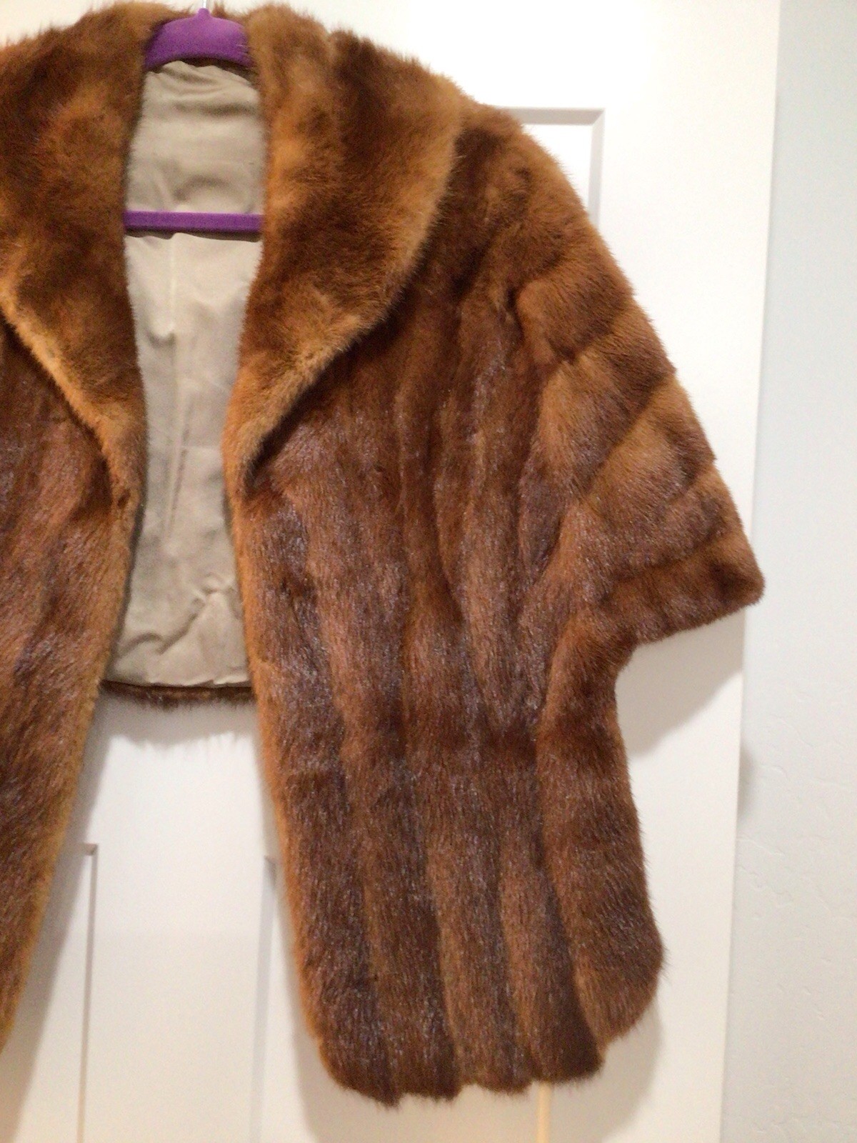 Vintage Womens Brown Mink Fur Stole Caplet Shawl Lined With Makers Mark