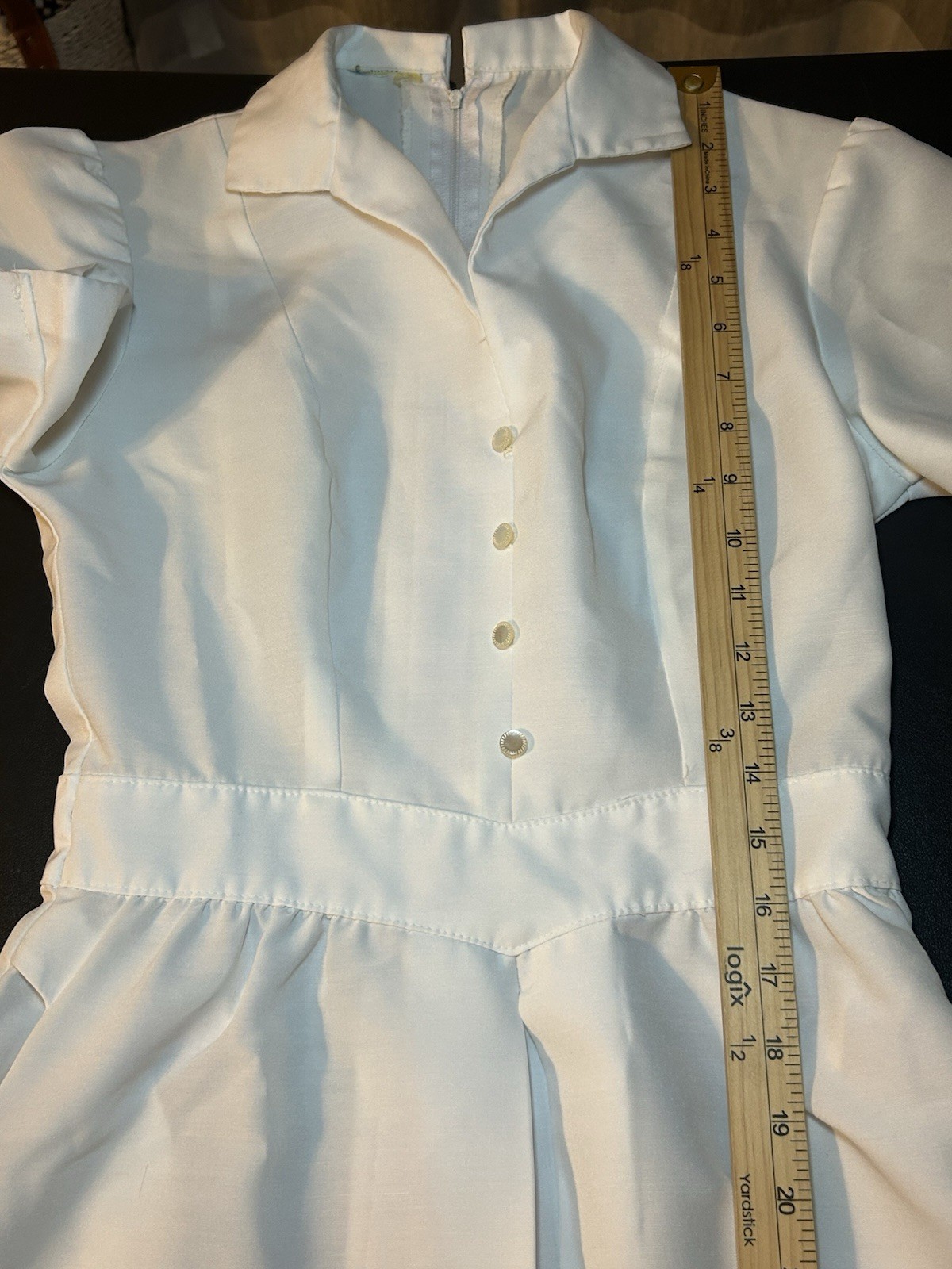VTG 1960’s XS/S White Nurse Uniform Dress Short Sleeves, Pockets, Zip Up Back