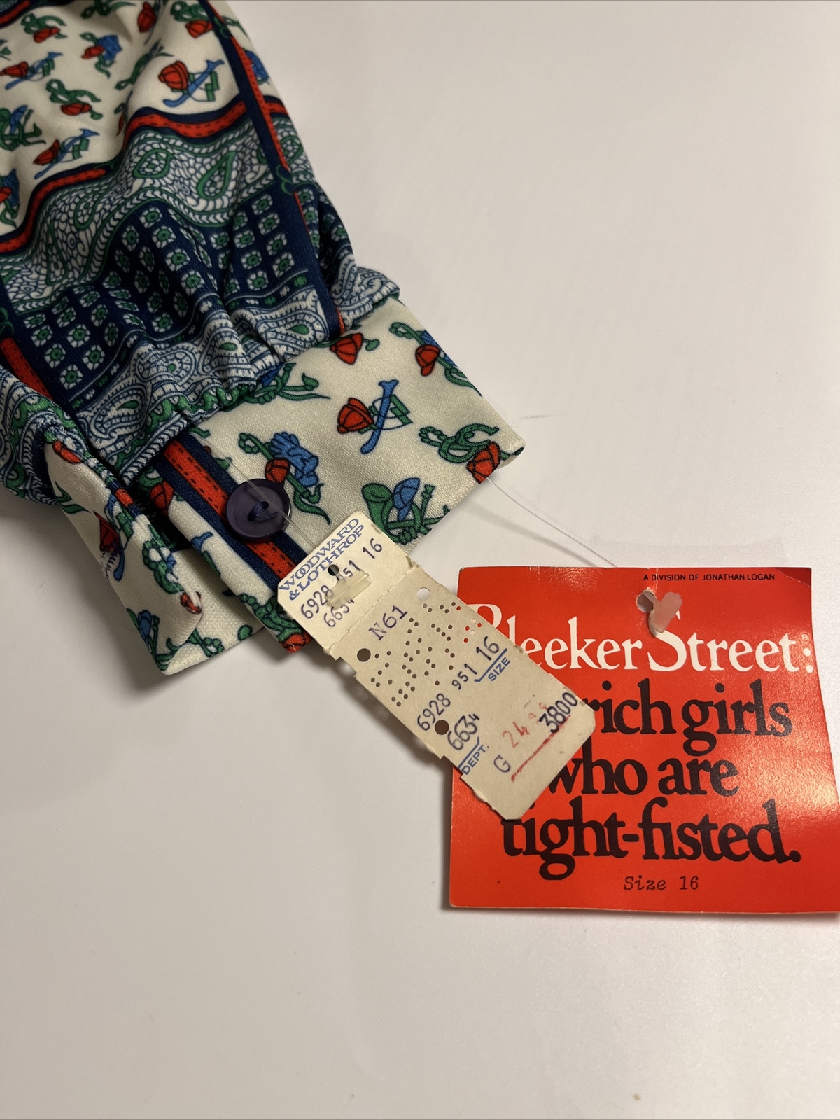Vtg 60s 70s Bleeker Street Dress Retro Large NWT Woodward & Lothrop equestrian
