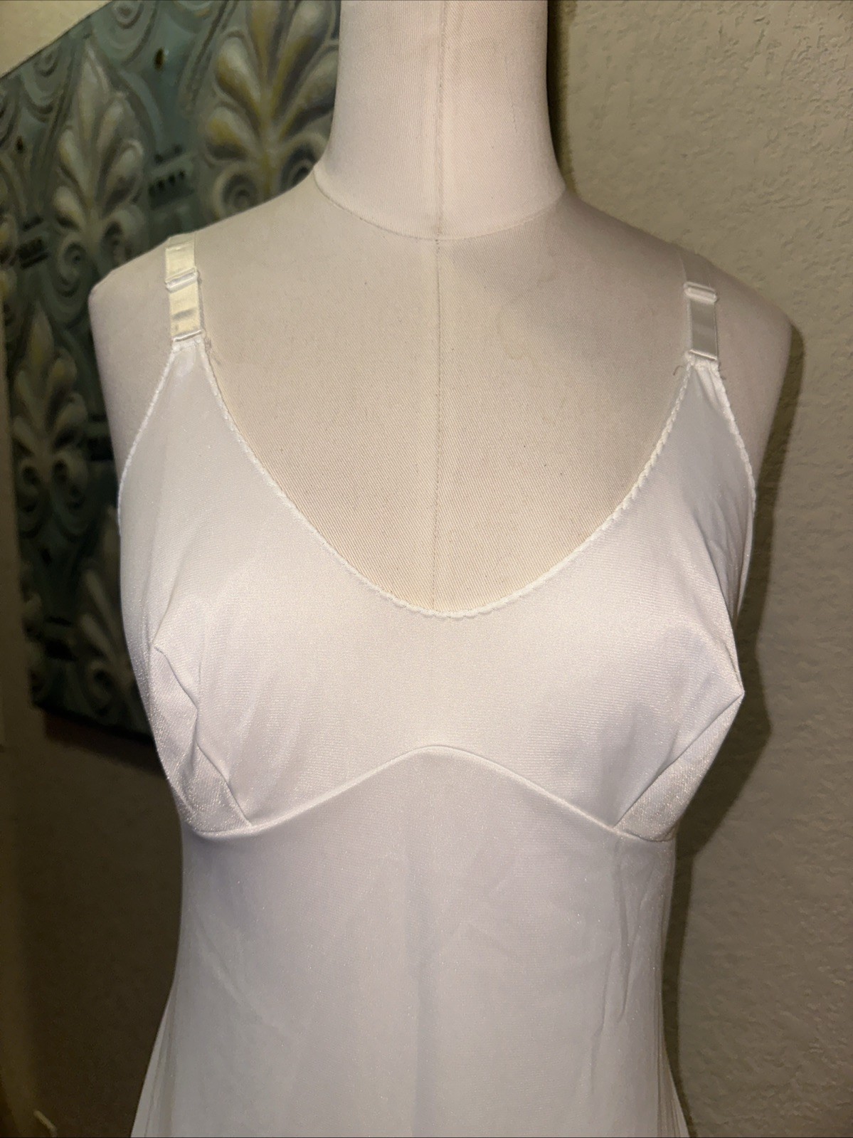Vintage Sears The Doesn’t Slip White Full Slip Anti-Cling Nylon Lace Hem Sz 34