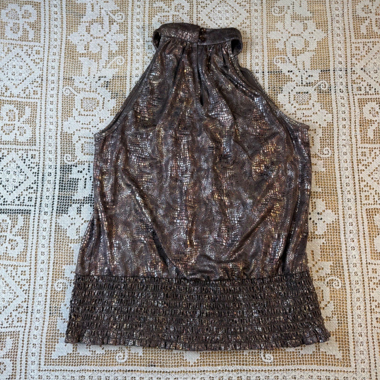 Vtg Cato Snake Print Keyhole Halter Top Sexy Y2K Night Out Shirt Sz M