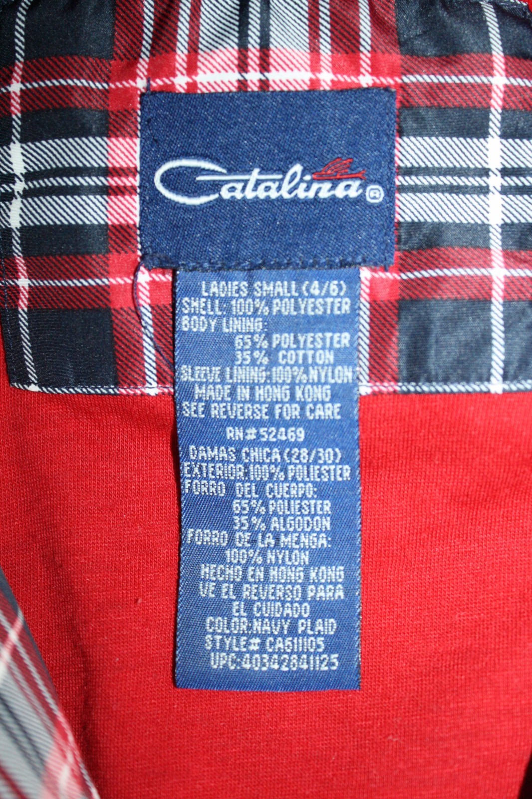Vintage Catalina Red White & Black Plaid Windbreaker Jacket Size Small 4/6
