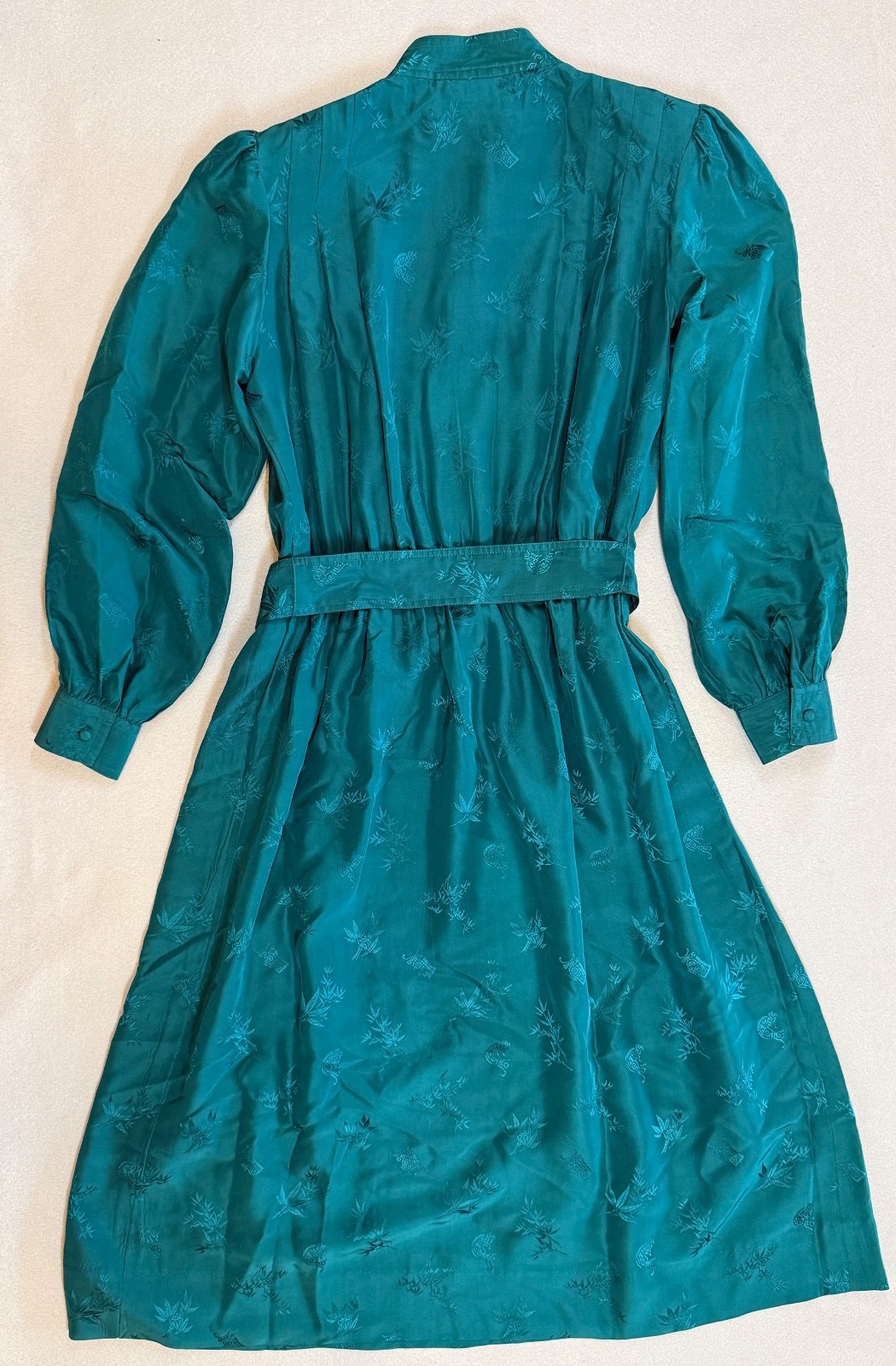 Vintage 80’s Gump’s San Francisco Dress, 100% silk, Jade Green, Asian Theme Sz 8
