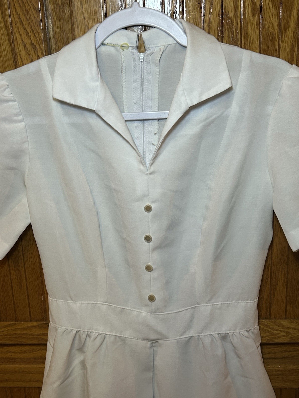VTG 1960’s XS/S White Nurse Uniform Dress Short Sleeves, Pockets, Zip Up Back