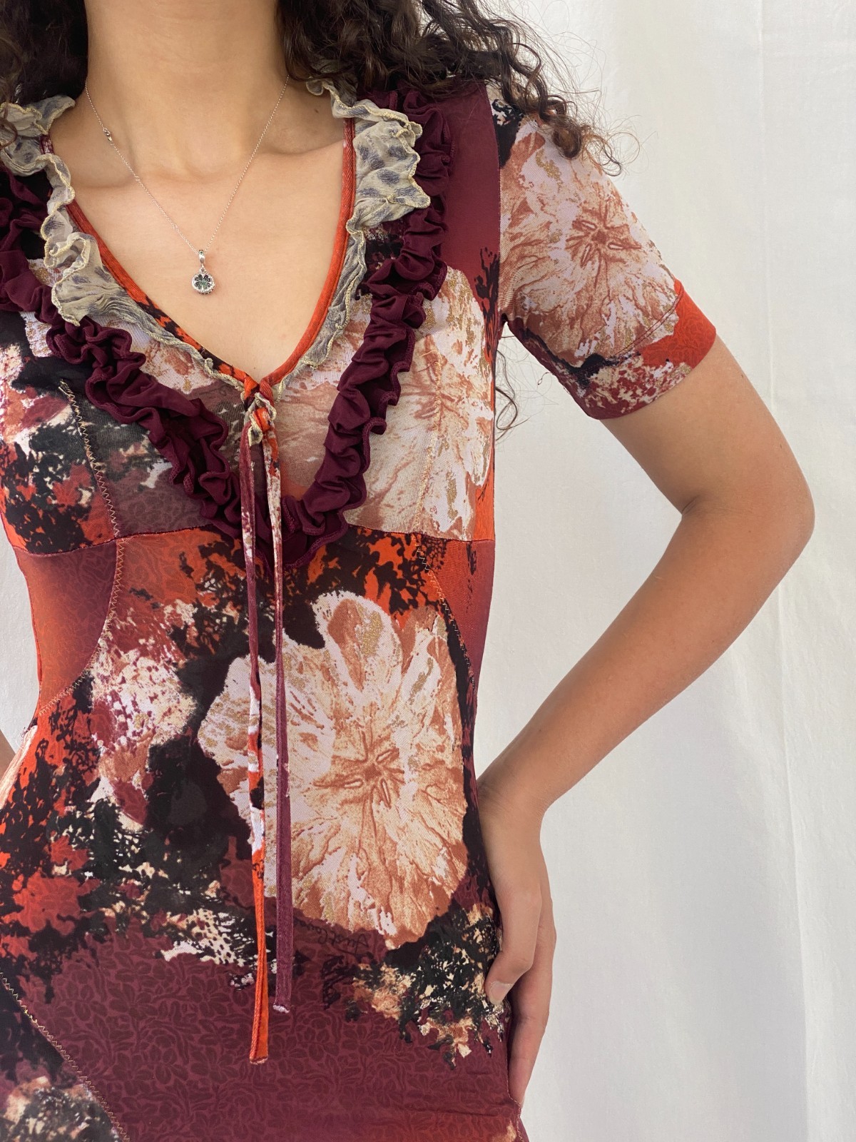 Vintage 2000s Just Cavalli by Roberto Cavalli Floral Ruffle Mini Dress – S