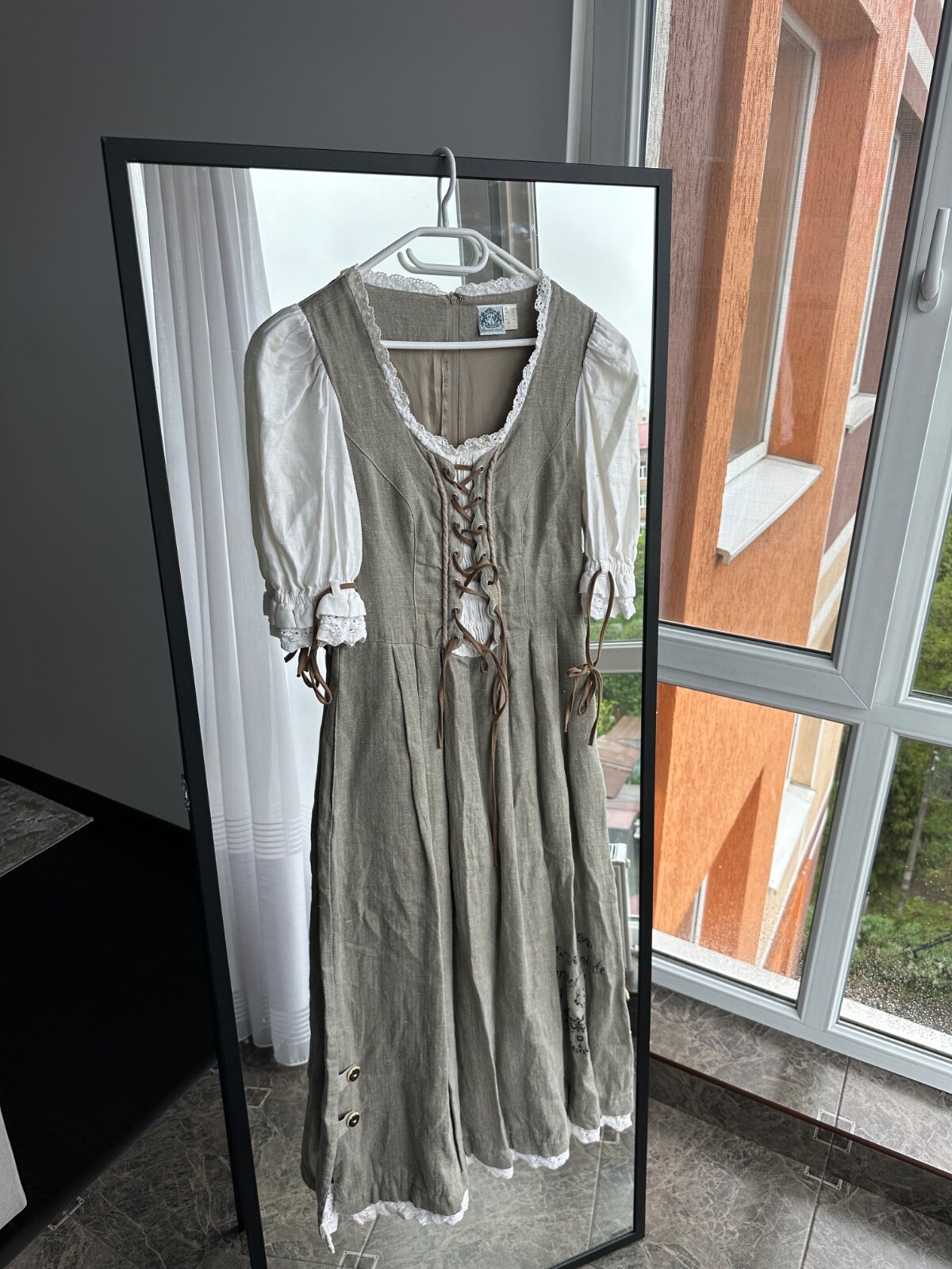 Vintage Hammerschmid Bavarian Austria Style Linen Woman Folk Long Dress Sz M