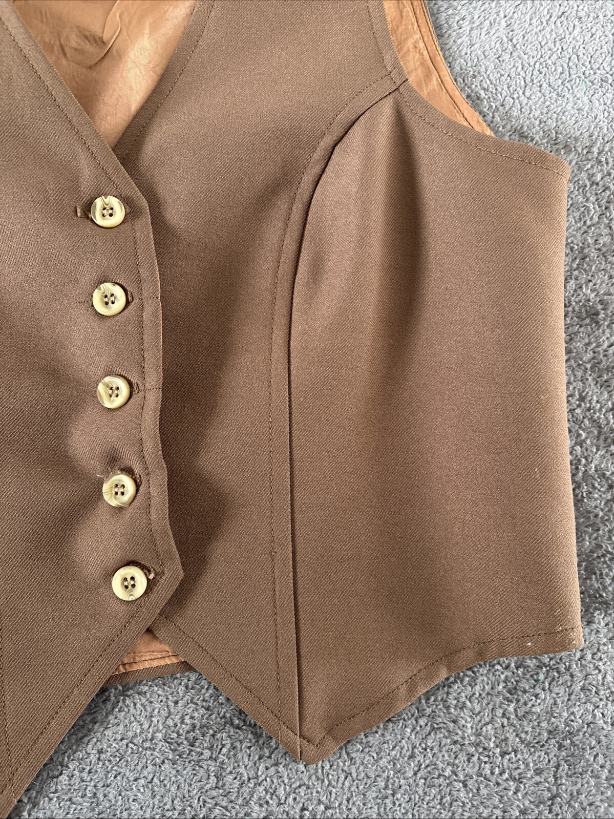 Lady Dickson Jenkins Vest 1970s Vintage Beige Button Front Fitted USA Made SNL