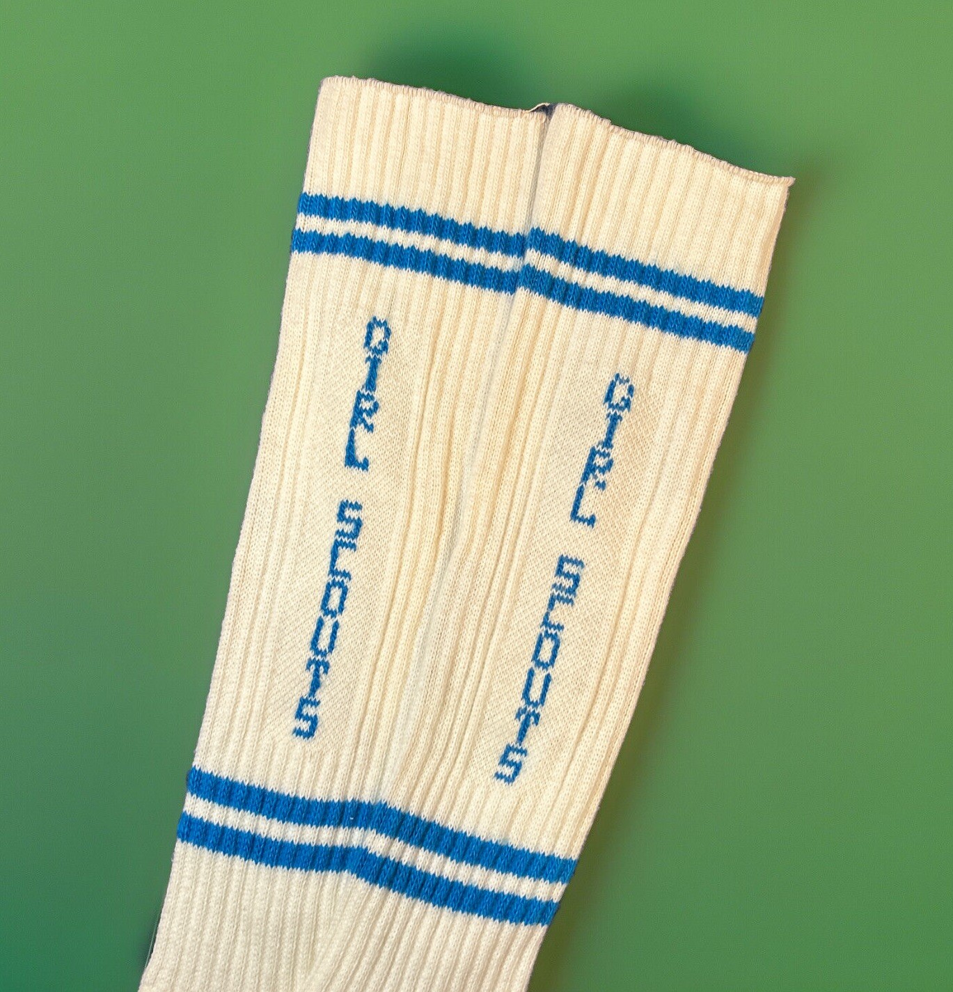 VTG Socks Girl Scouts Crew Over Calf 9-11 Acrylic Striped 80s Blue USA Made.