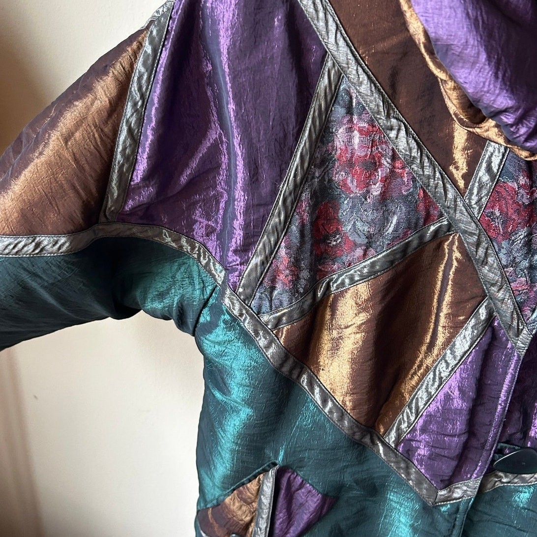 Current Seen Vintage Metallic Quilted Puffer Jacket Purple Teal S