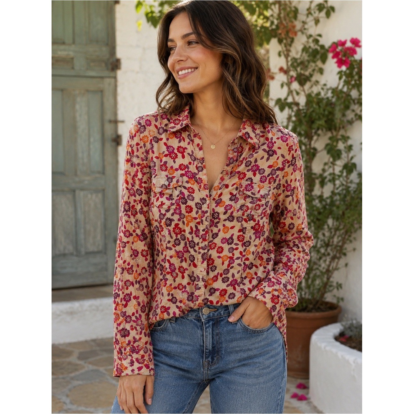 Old Navy Floral Button-Up Shirt – Women’s Large – Cottagecore Boho 100% Cotton