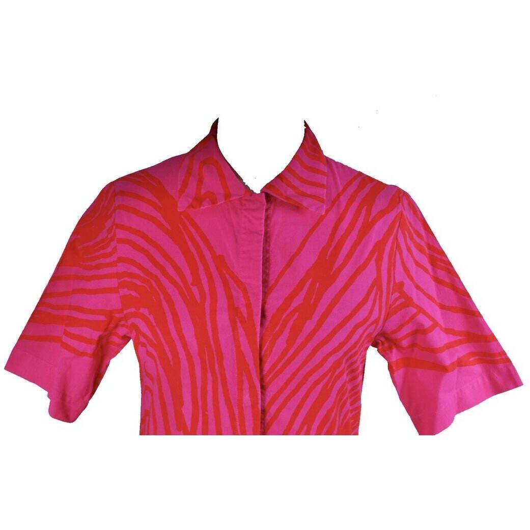 Vtg 60s 70s Vuokko Shirt Iconic Wave Stripe Print Pink Orange Cotton Marimekko