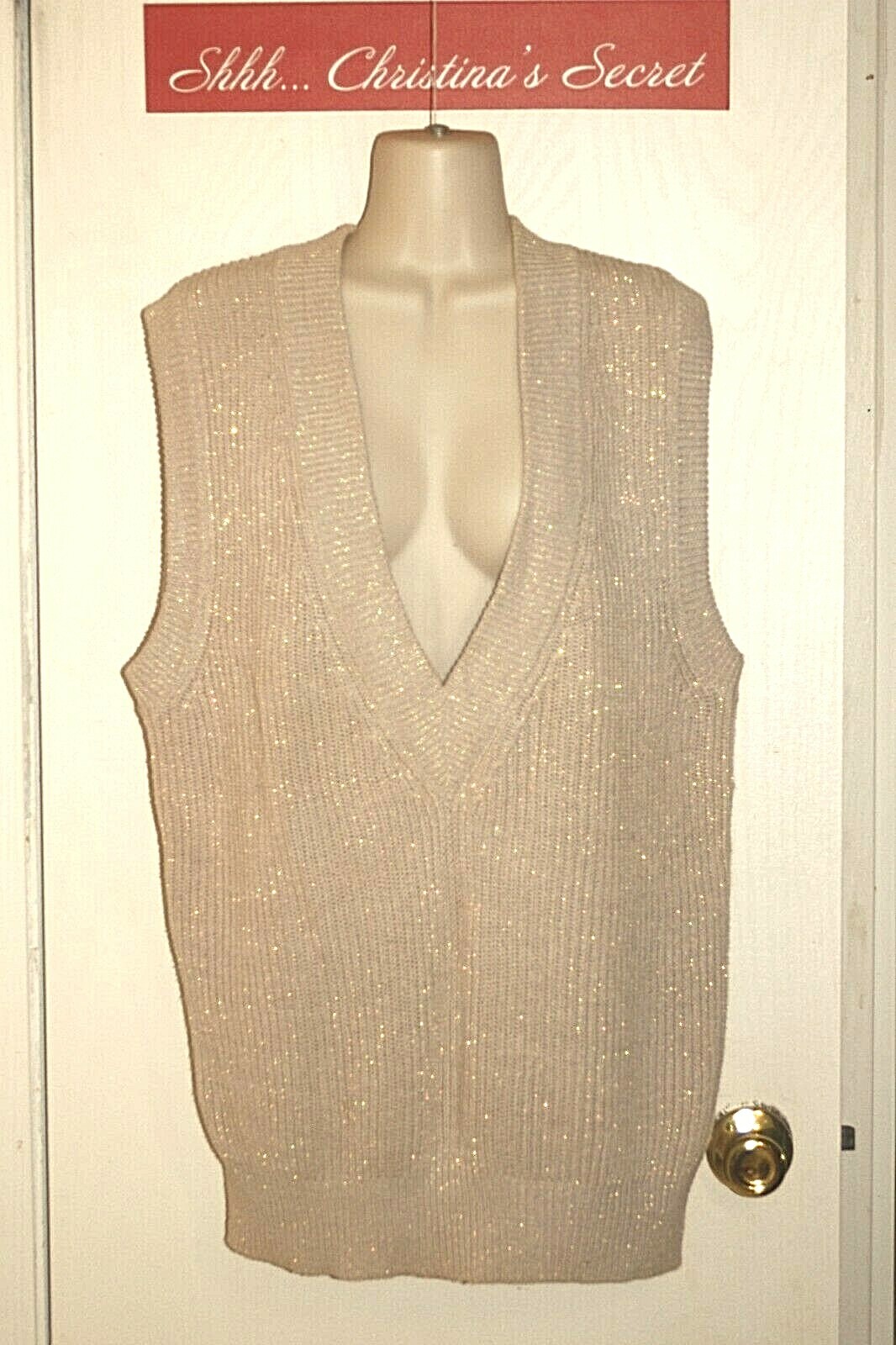 VINTAGE YARNWORKS Womens Sweater Vest Ramie Cotton Beige Shimmering Sz M *VG+++