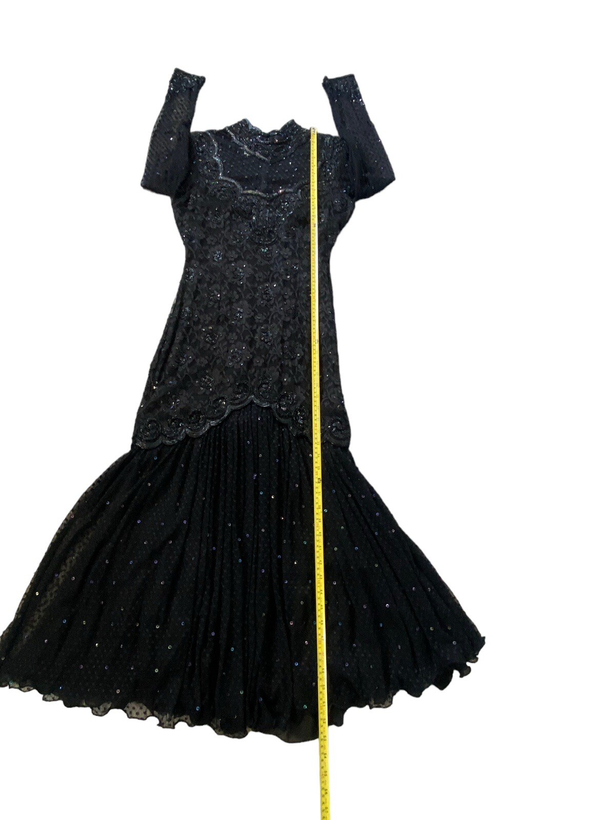Vintage JUDITH ANN Creations Black Beaded Prom Formal Dress Gown S 80s 90s