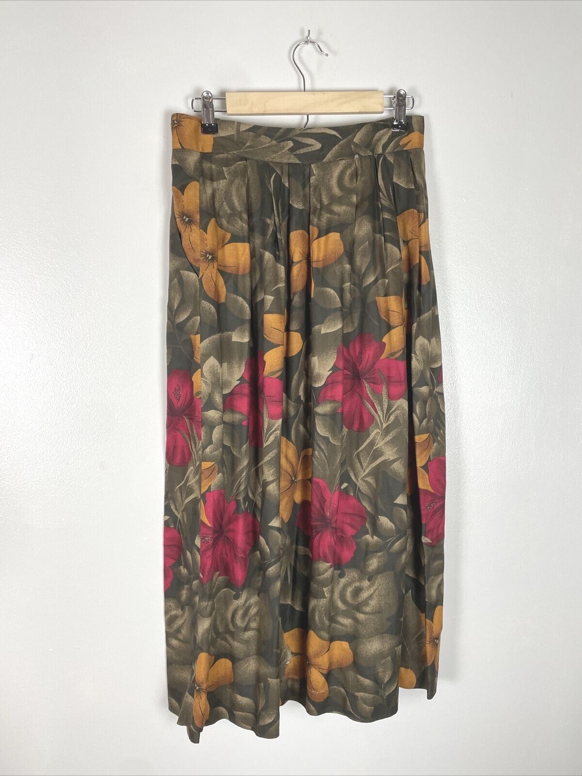 Rena Rowan For Saville Vintage Large Florals Pleated Maxi Skirt, Size M/L