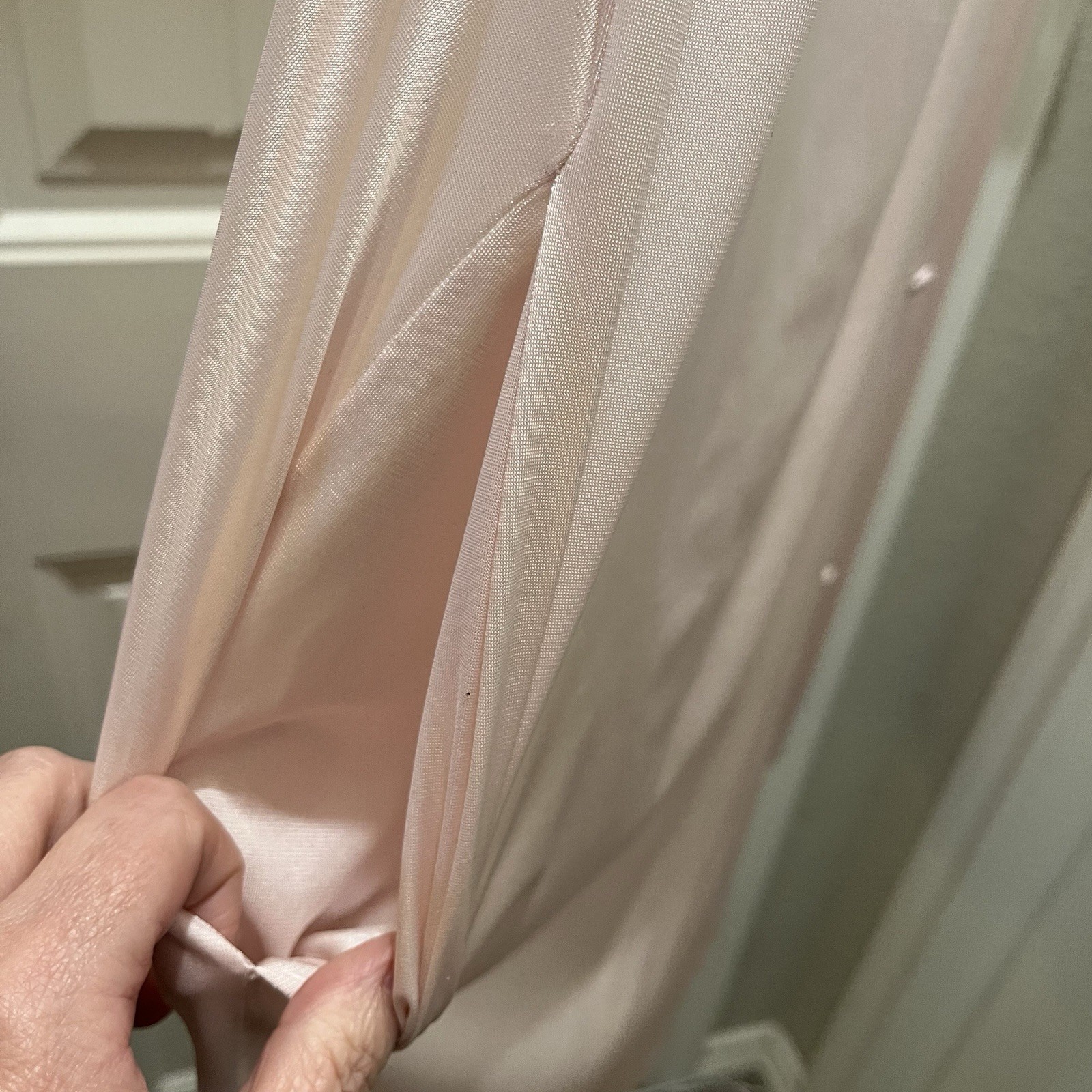 Vintage Lorraine Ice Pink Nylon Nightgown House coat Lace Trim Button Up Size L