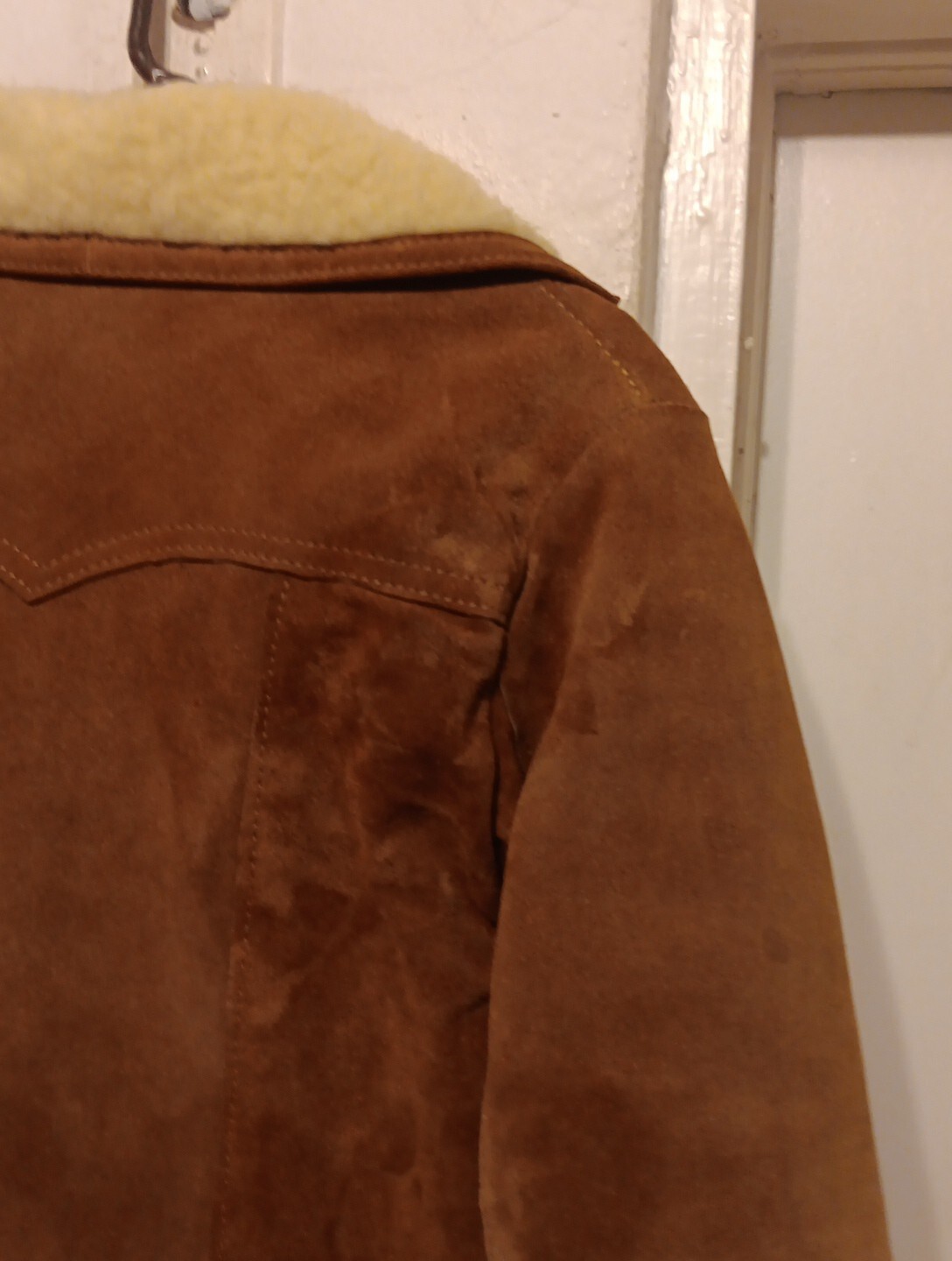 Simco Coat Suede Leather Vtg 60s 70s Western Trucker Jacket Fur Sherpa Womans 14
