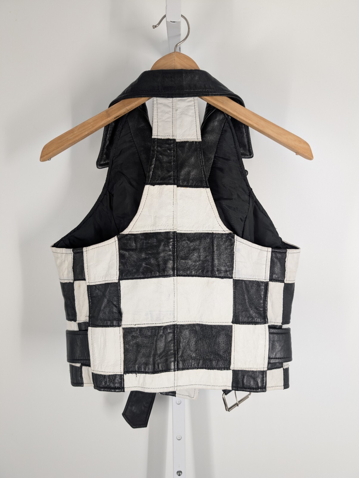 Twins Leather Co Vintage 90s Rap Checkerboard Patchwork Leather Biker Vest USA