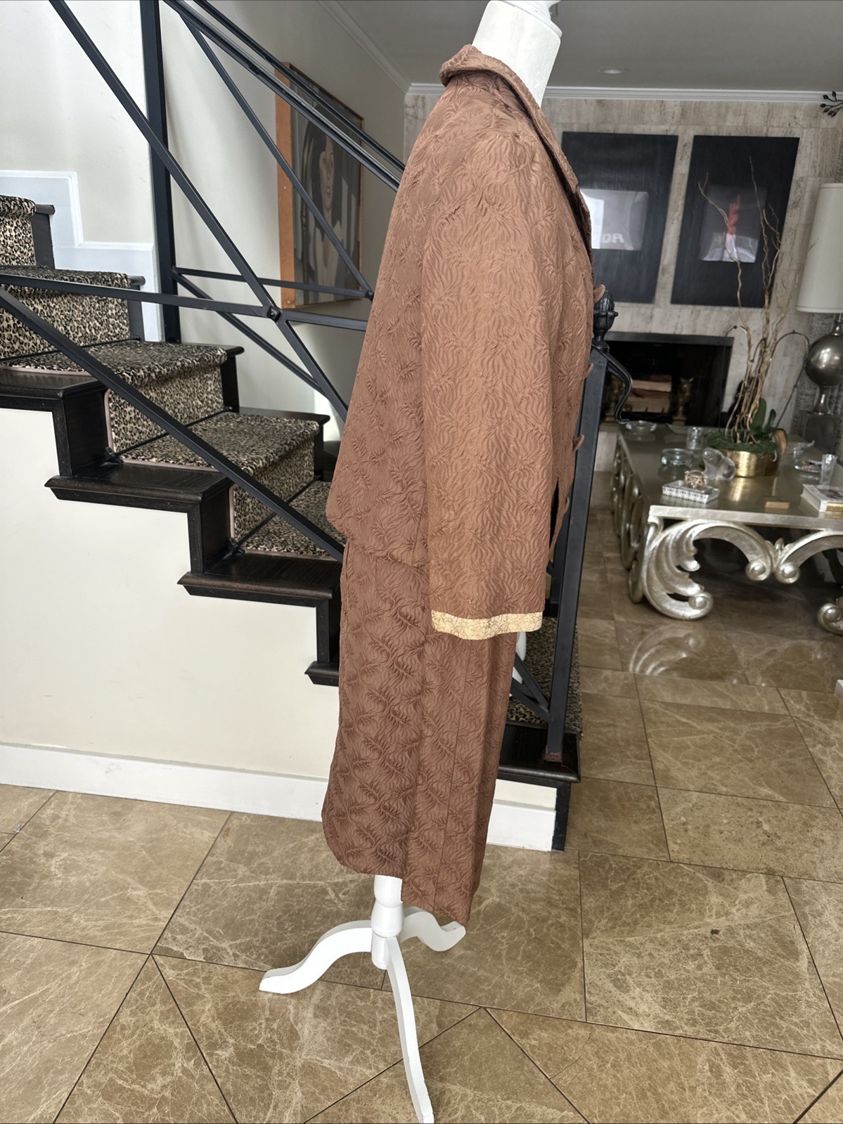 Sophie Gimbel Couture For Saks 50s Mocha Brown Silk Matelasse 3 Piece Skirt Suit
