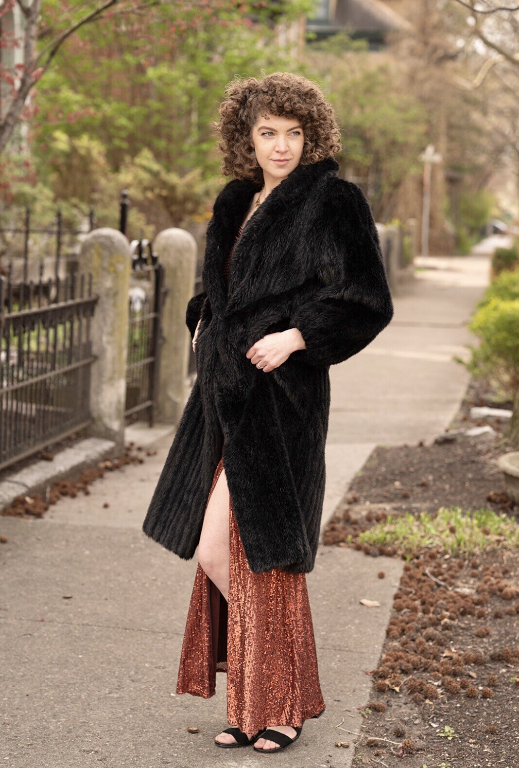 80’s Glamour Black Ribbed Faux Fur Coat, Canada