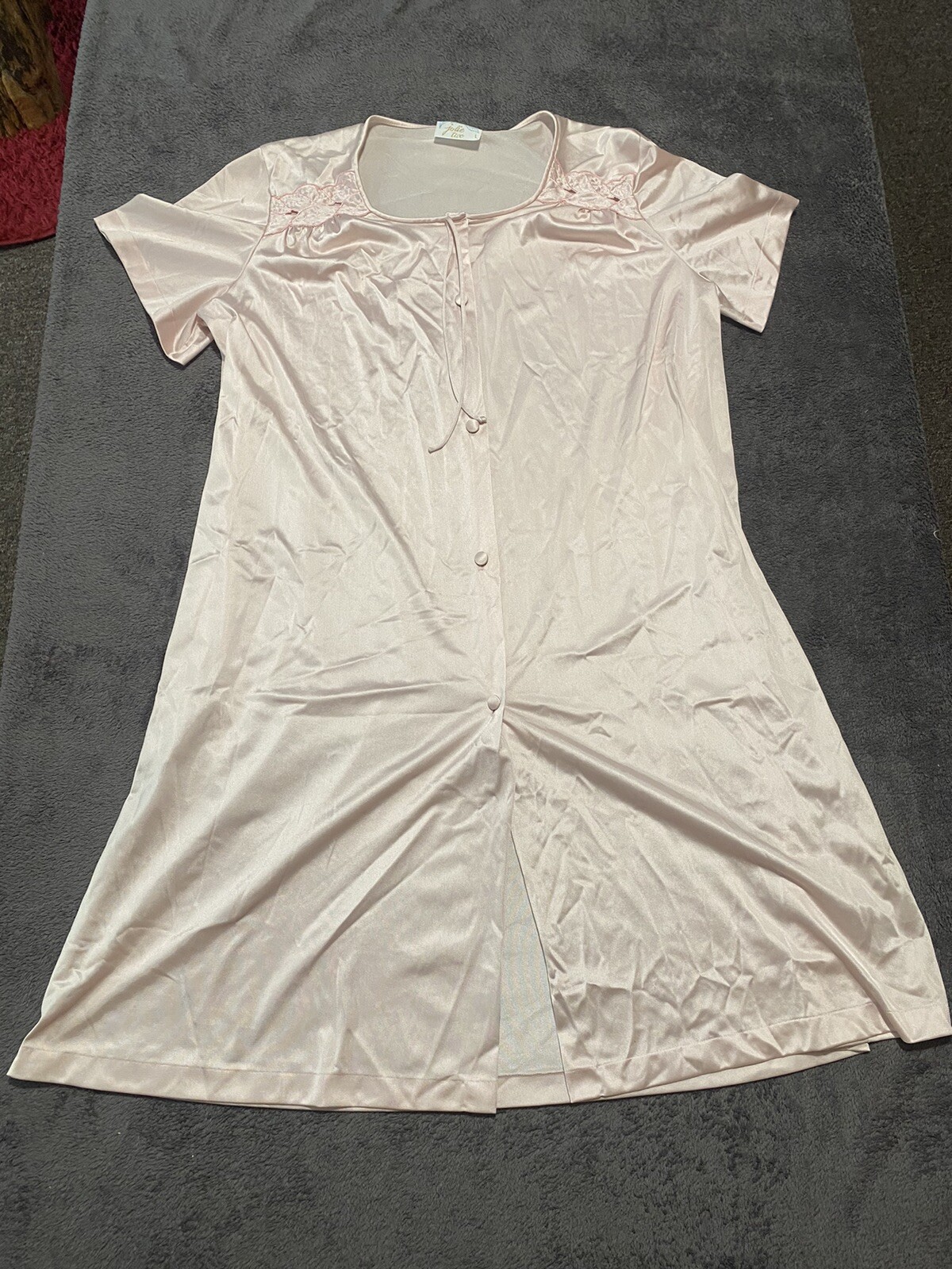 Vintage JC Penney Jolie Two Pink Night Robe Short Sleeve Nylon sz Large L 70s
