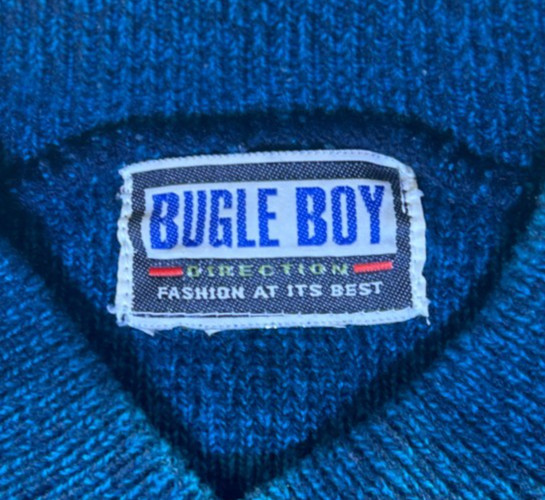 Vintage Bugle Boy Green/Purple Abstract Block Pattern Sweater 90s Mens Large