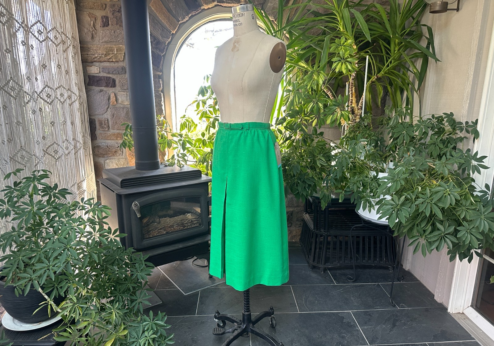 Vintage 1970s Austin Hill Kelly Green Lined Skirt Deadstock with Tags