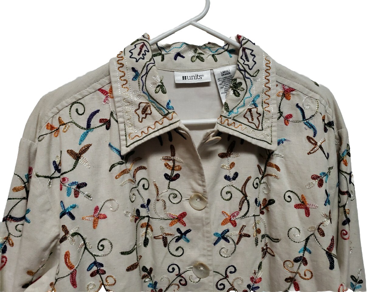 Units Woman Jacket Size L Beige Brown Green Pink Blue Embroidery Vintage 3/4 Sle
