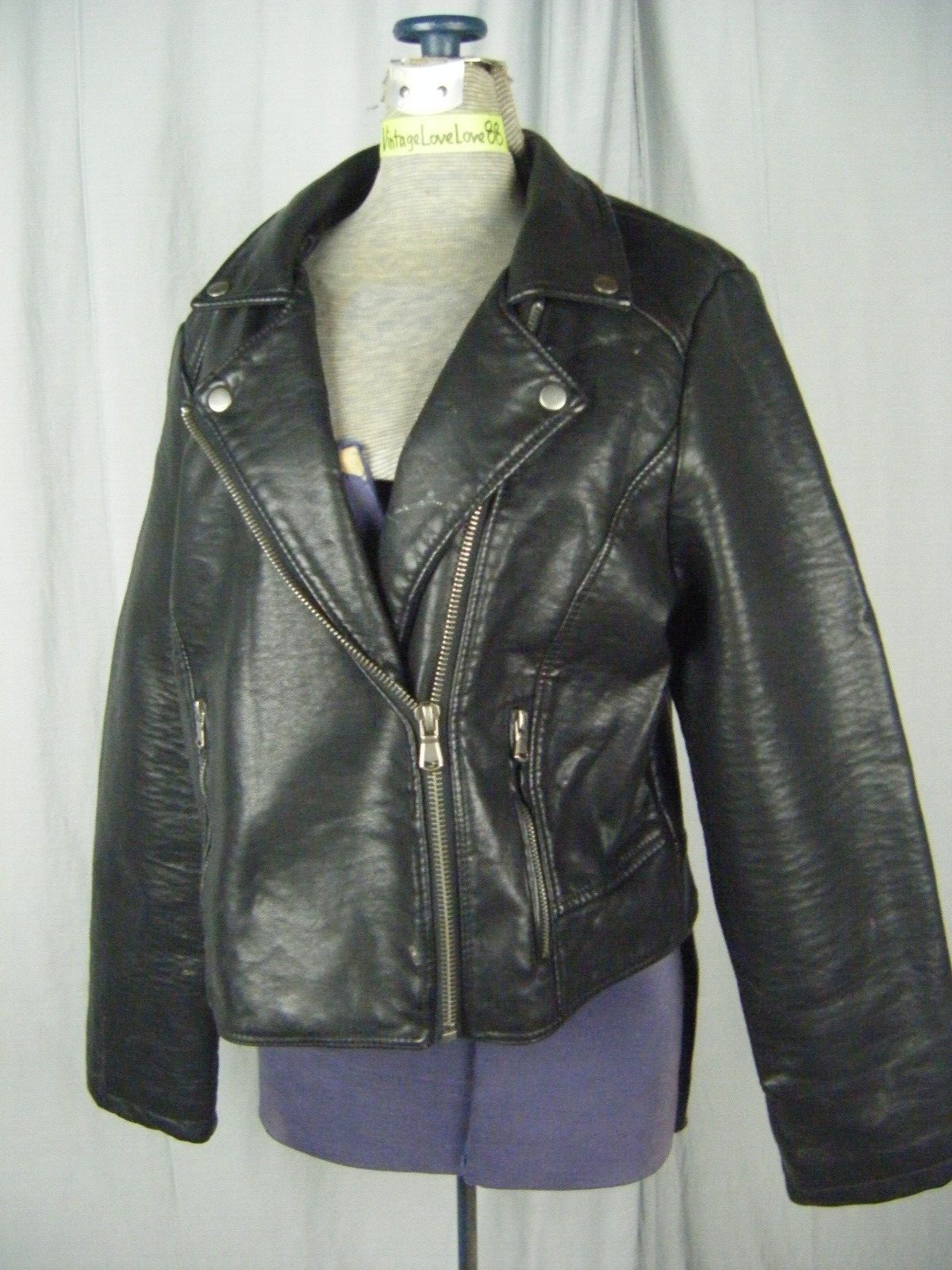 HOT TOPIC Vtg Black Faux Leather Biker Jacket-Bust 41/ M