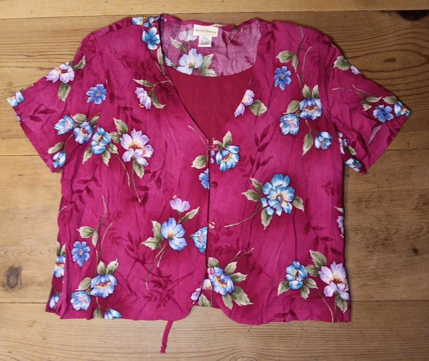 Vtg Jaclyn Smith Womens XL Twofer Top Floral Summer Spring Cottagecore Rayon