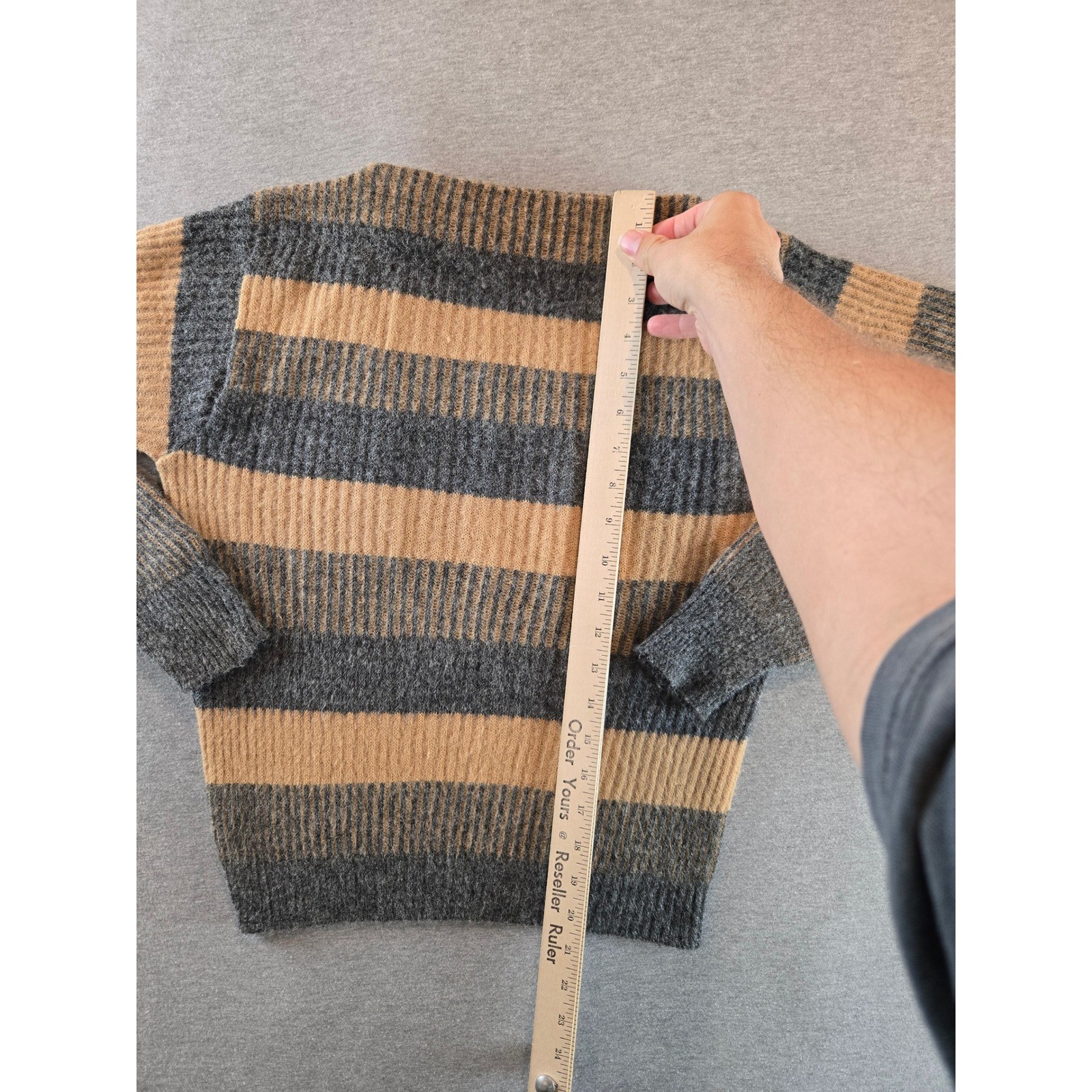 Cape Codder Joan Marie Sweater Women M Grey Tan Wool Striped 1950s True Vintage