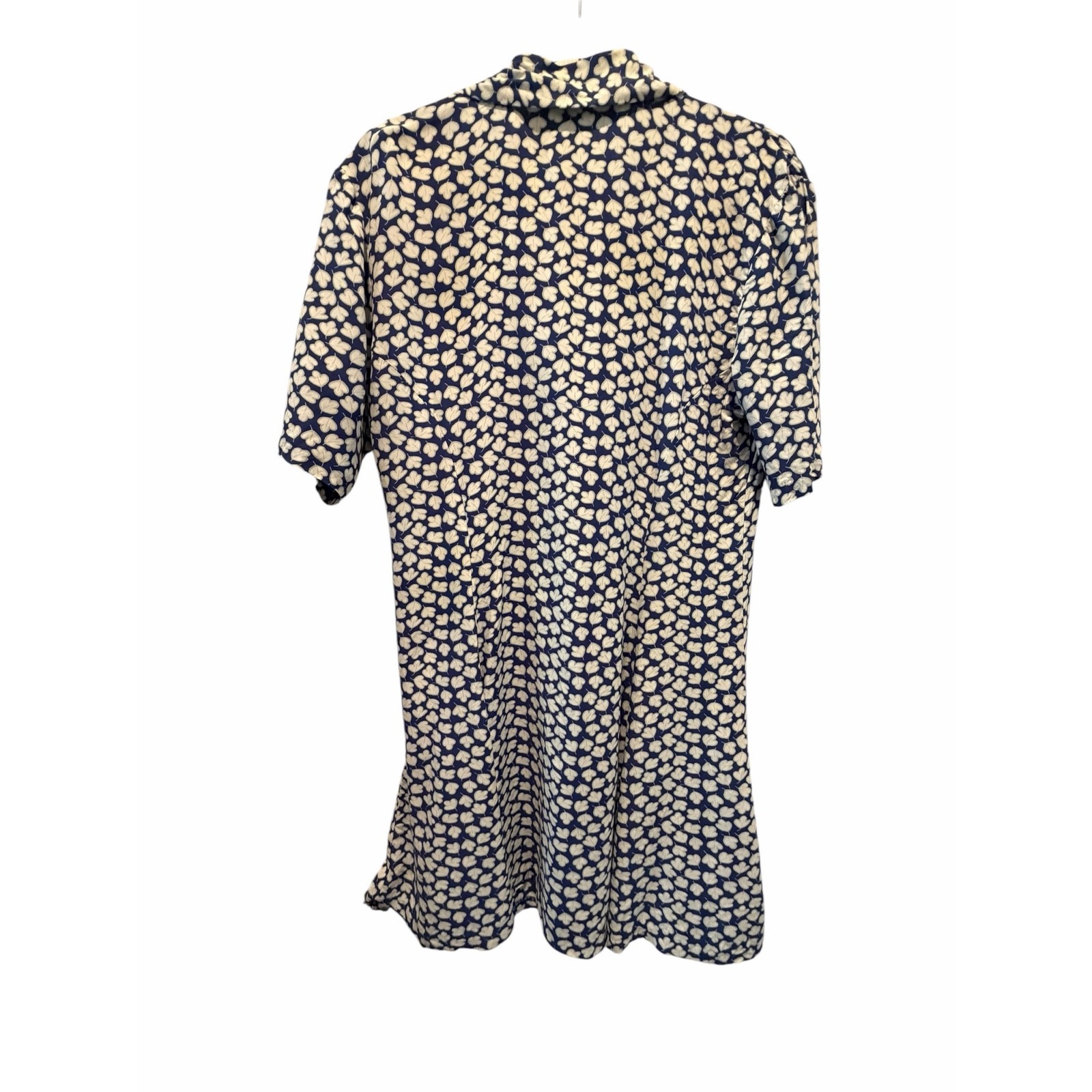 Vintage Banana Republic Blue White Clover Print Rayon Dress 90s Size L Fits M
