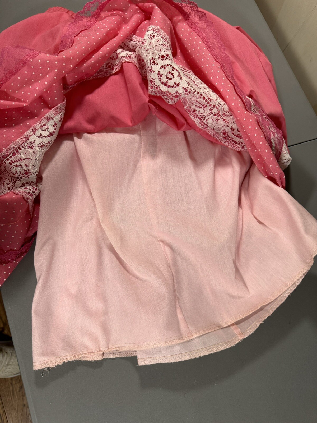 Vtg 70s Pink Polkadot Blouse & Skirt Little House Creations Carefree Creations